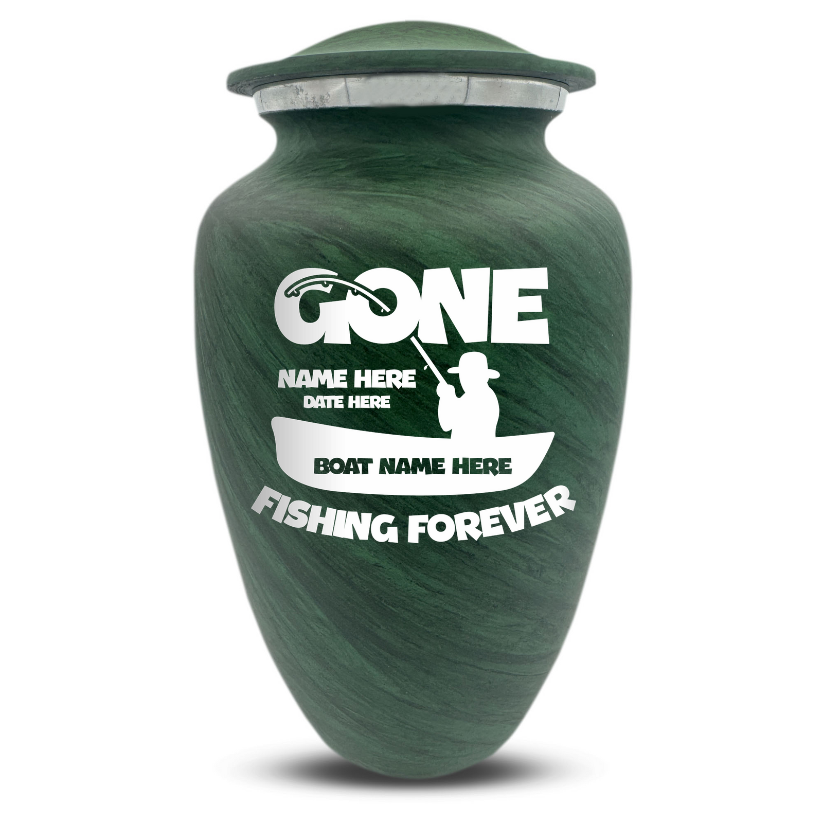 Custom Human Urns - Soft Whisper Collection - Funny Fishing Design - Distressed Finish - 200 Cubic Inch