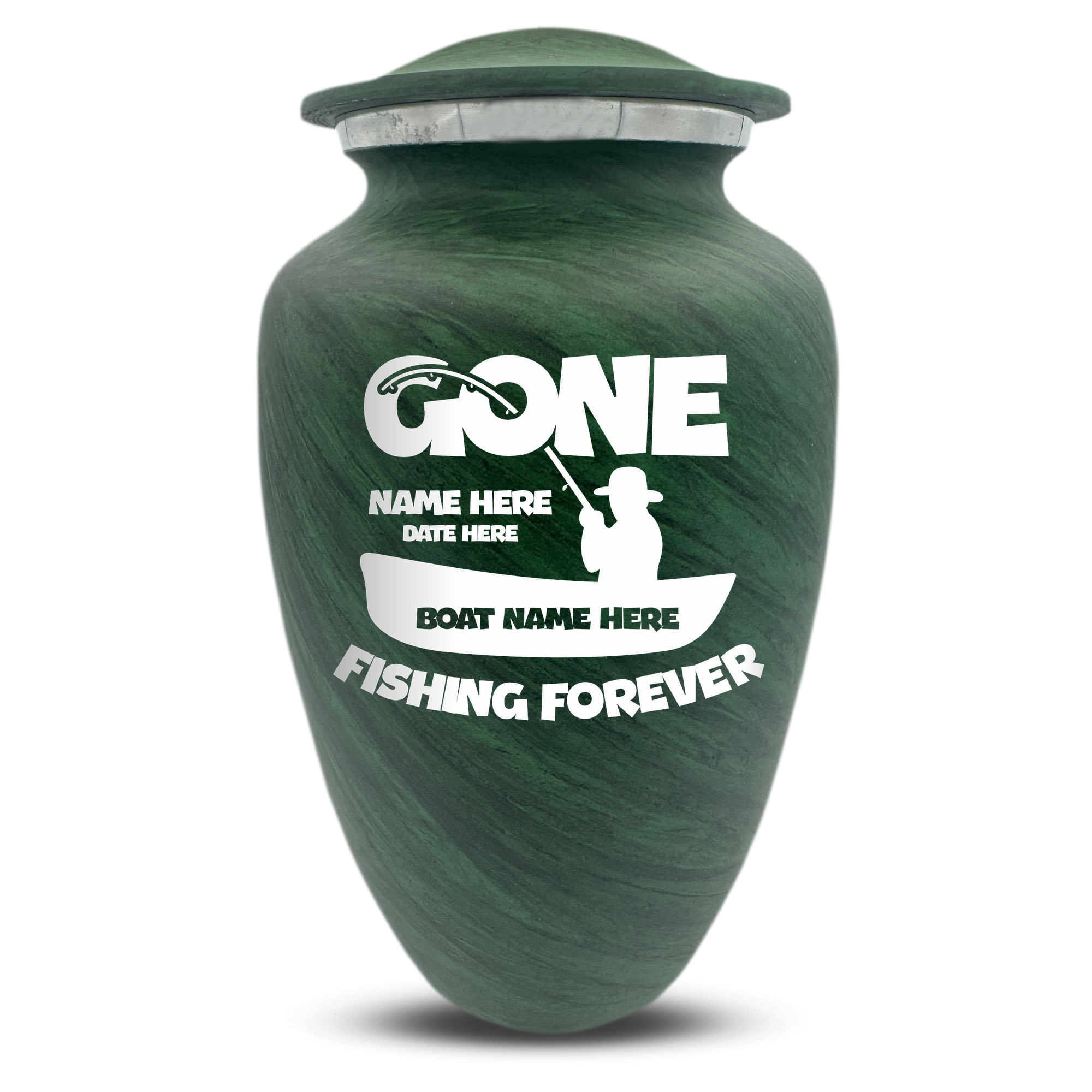 Custom Human Urns - Soft Whisper Collection - Funny Fishing Design - Distressed Finish - 200 Cubic Inch