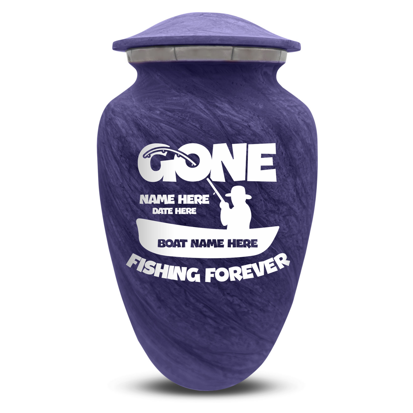 Custom Human Urns - Soft Whisper Collection - Funny Fishing Design - Distressed Finish - 200 Cubic Inch