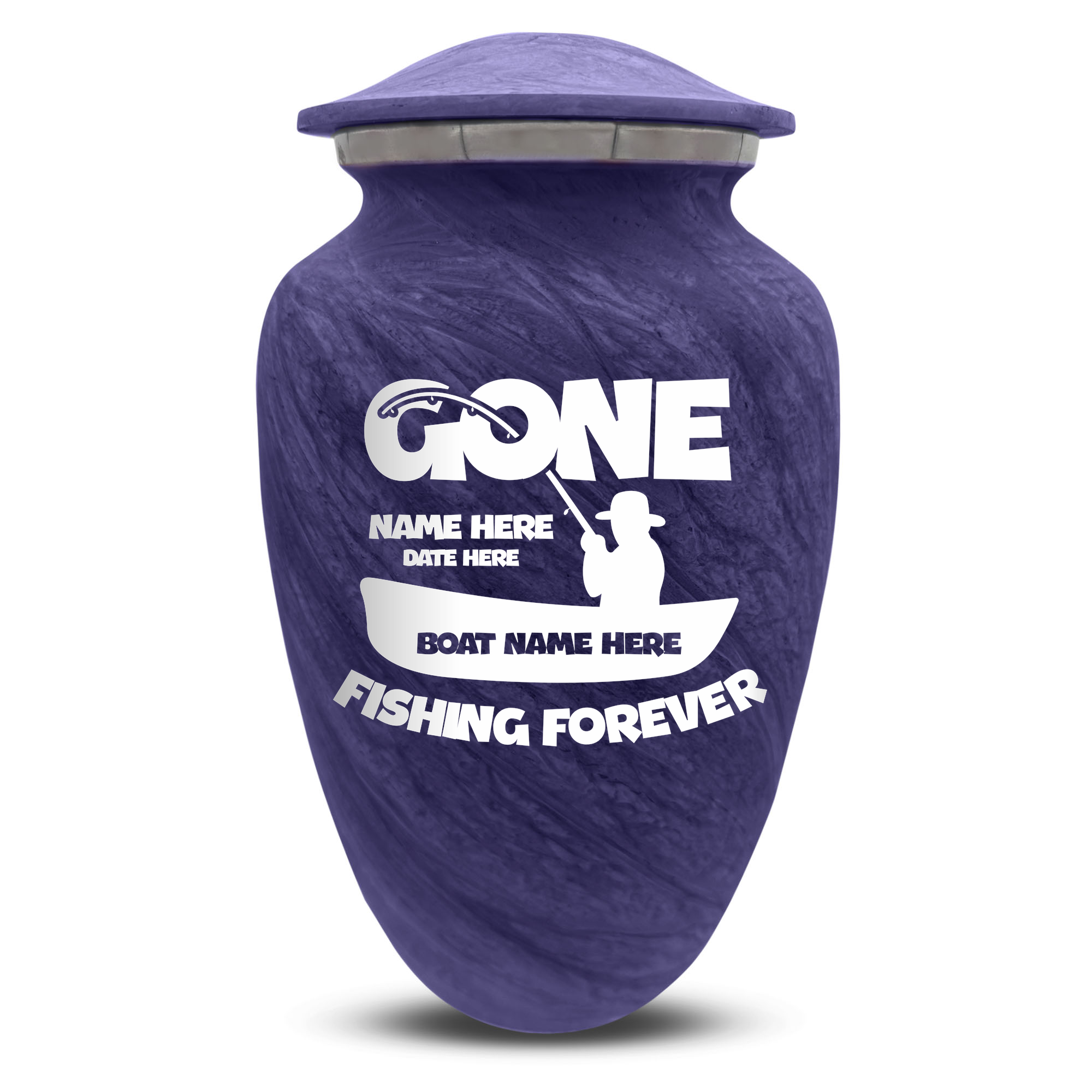 Custom Human Urns - Soft Whisper Collection - Funny Fishing Design - Distressed Finish - 200 Cubic Inch