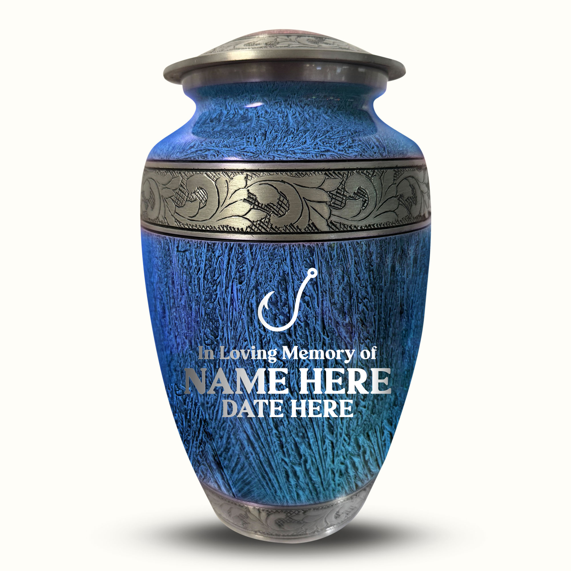 Custom Large Cremation Urn for Human Ashes - Elevate Collection - Funny Fishing Design - Distressed Finish - 200 Cubic Inch