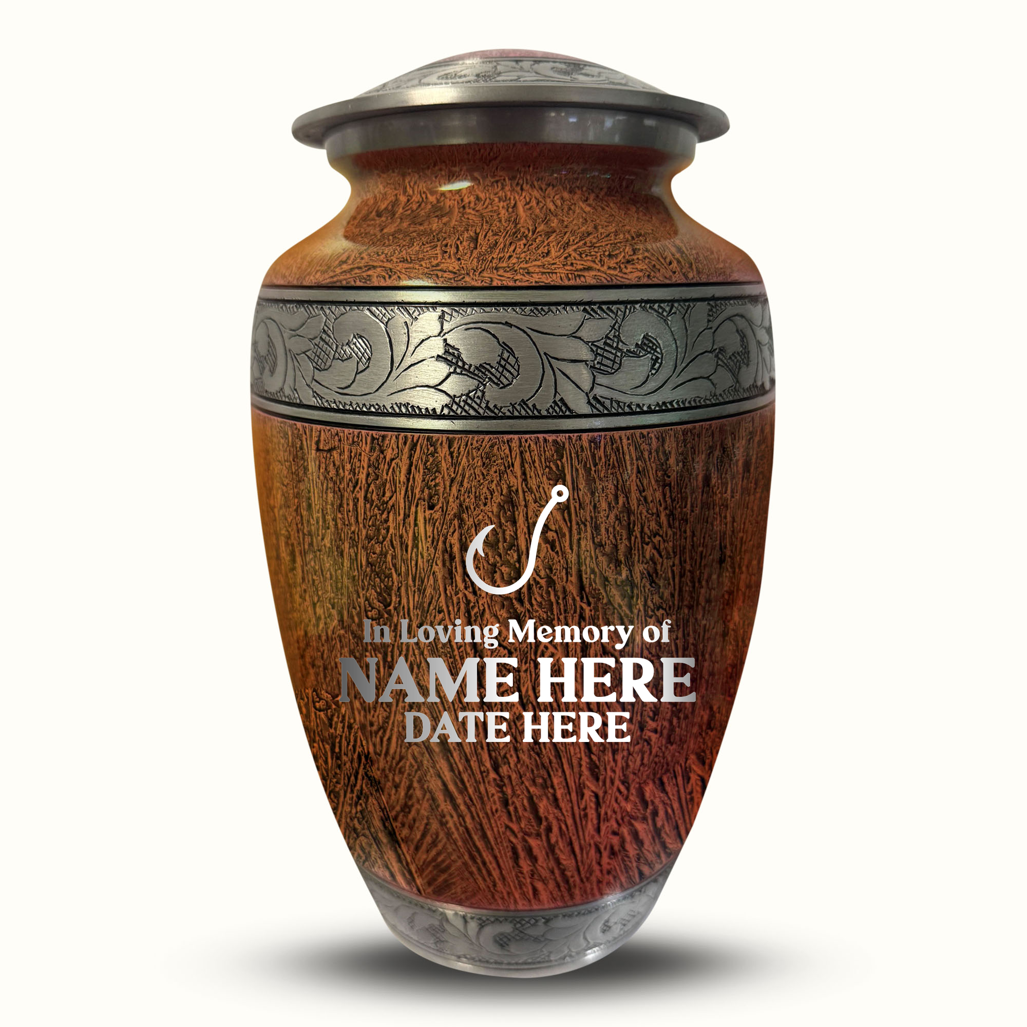 Custom Large Cremation Urn for Human Ashes - Elevate Collection - Funny Fishing Design - Distressed Finish - 200 Cubic Inch
