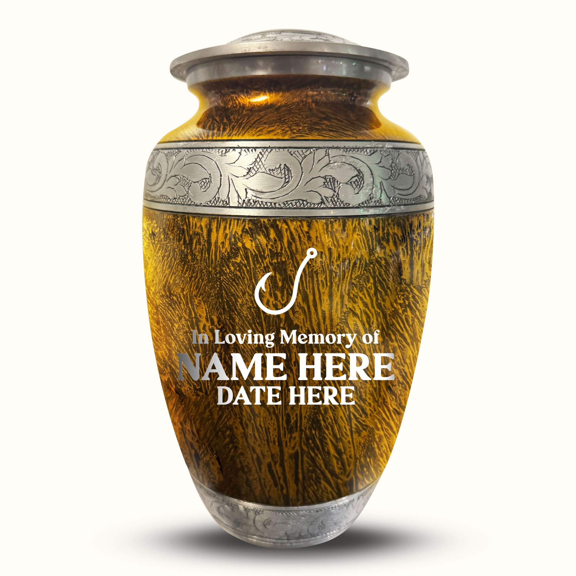 Custom Large Cremation Urn for Human Ashes - Elevate Collection - Funny Fishing Design - Distressed Finish - 200 Cubic Inch