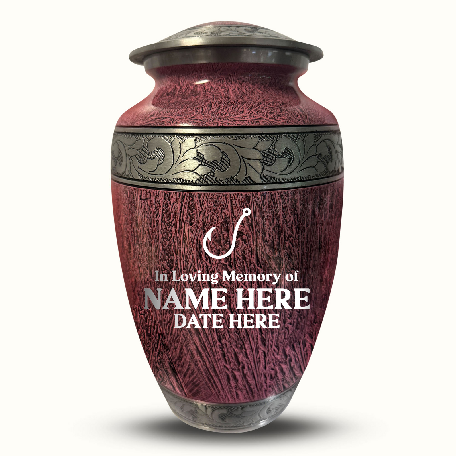 Custom Aluminum Human Urn - Elevate Collection - Funny Fishing Design - Distressed Finish - 200 Cubic Inch