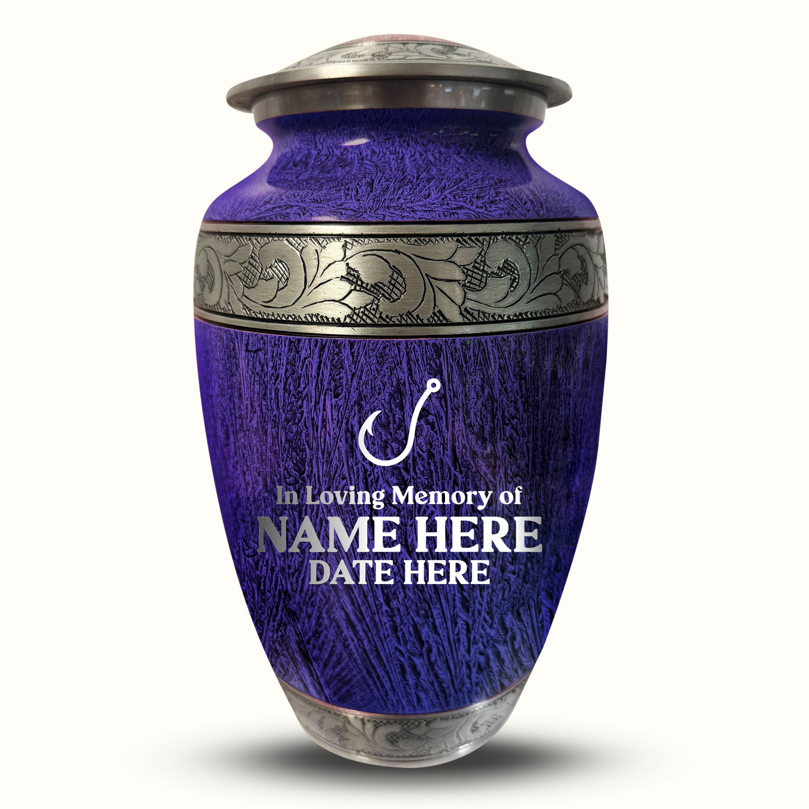 Custom Aluminum Human Urn - Elevate Collection - Funny Fishing Design - Distressed Finish - 200 Cubic Inch