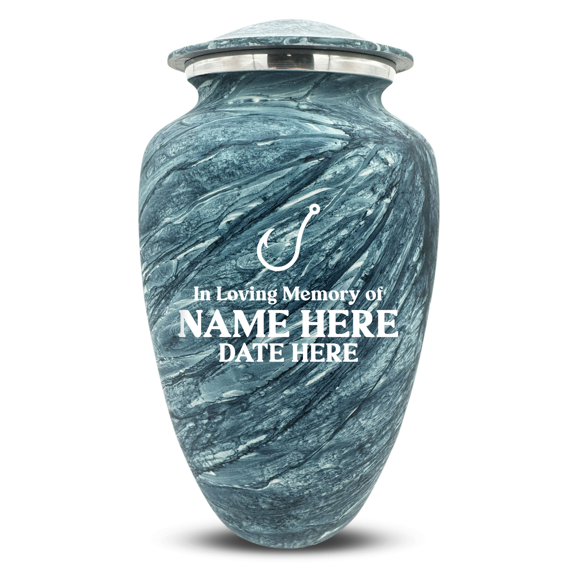 Custom Human Urns - Soft Whisper Collection - Funny Fishing Design - Distressed Finish - 200 Cubic Inch