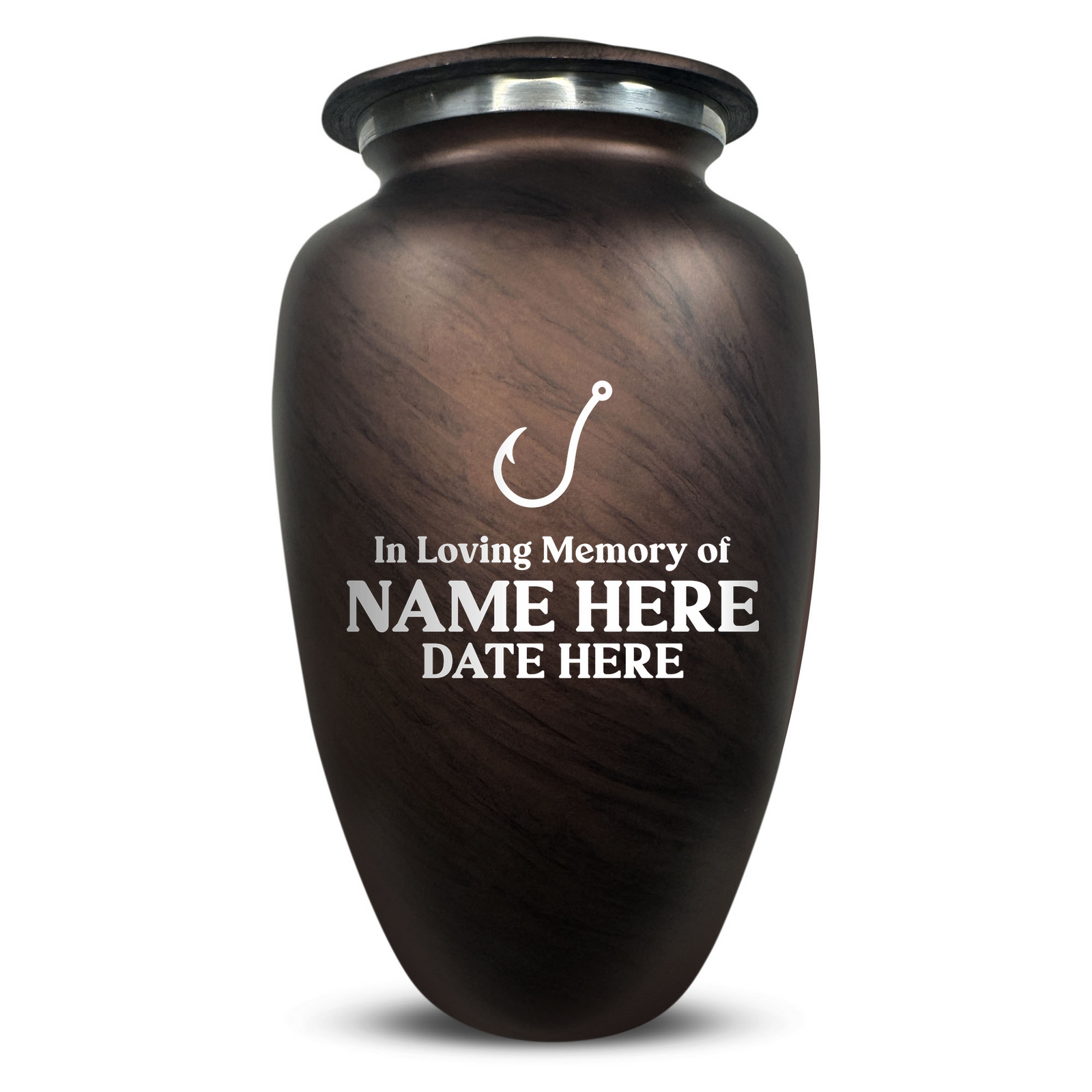 Custom Human Urns - Soft Whisper Collection - Funny Fishing Design - Distressed Finish - 200 Cubic Inch