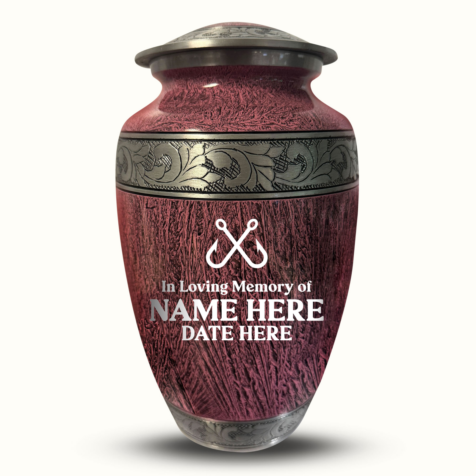 Custom Aluminum Human Urn - Elevate Collection - Funny Fishing Design - Distressed Finish - 200 Cubic Inch