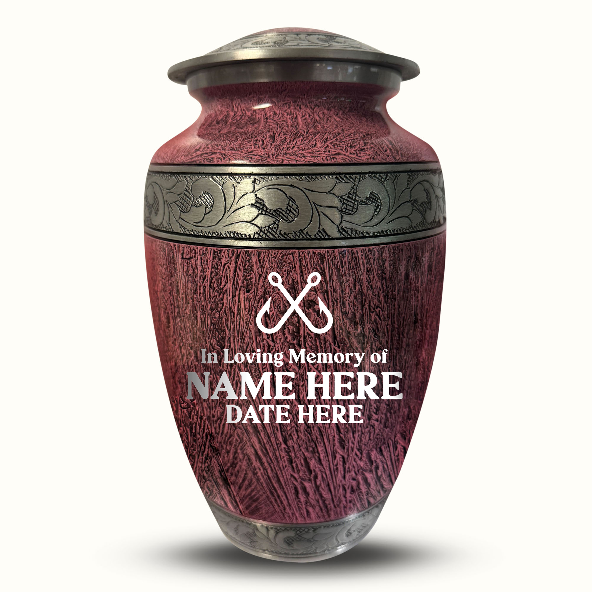 Custom Large Cremation Urn for Human Ashes - Elevate Collection - Funny Fishing Design - Distressed Finish - 200 Cubic Inch