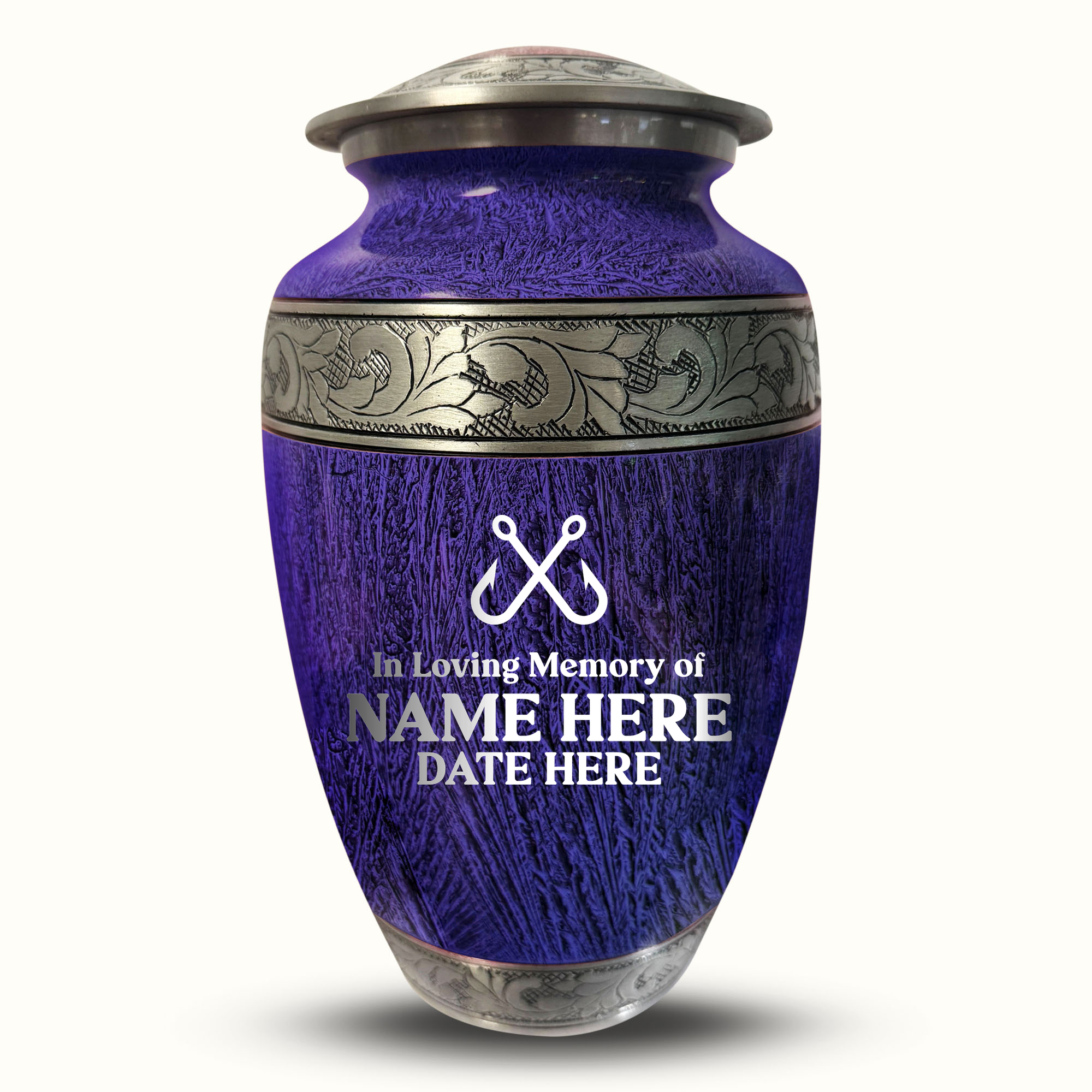 Custom Large Cremation Urn for Human Ashes - Elevate Collection - Funny Fishing Design - Distressed Finish - 200 Cubic Inch