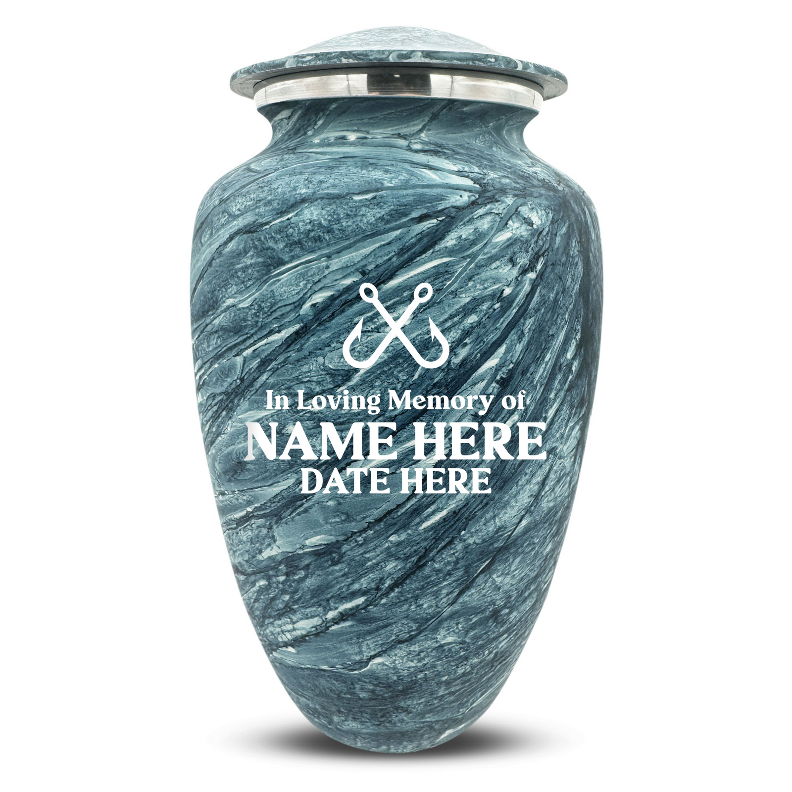 Custom Human Urns - Soft Whisper Collection - Funny Fishing Design - Distressed Finish - 200 Cubic Inch