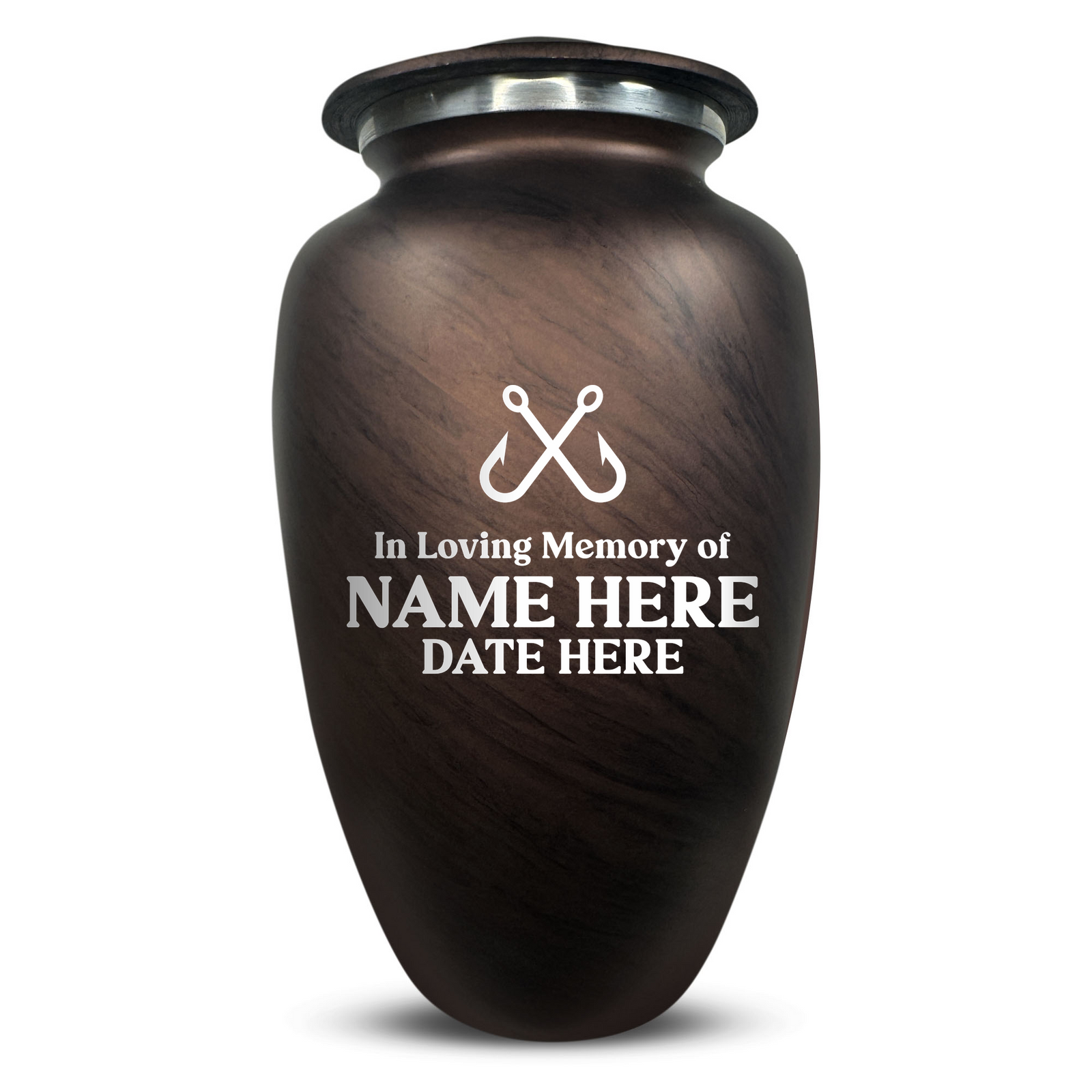 Custom Human Urns - Soft Whisper Collection - Funny Fishing Design - Distressed Finish - 200 Cubic Inch