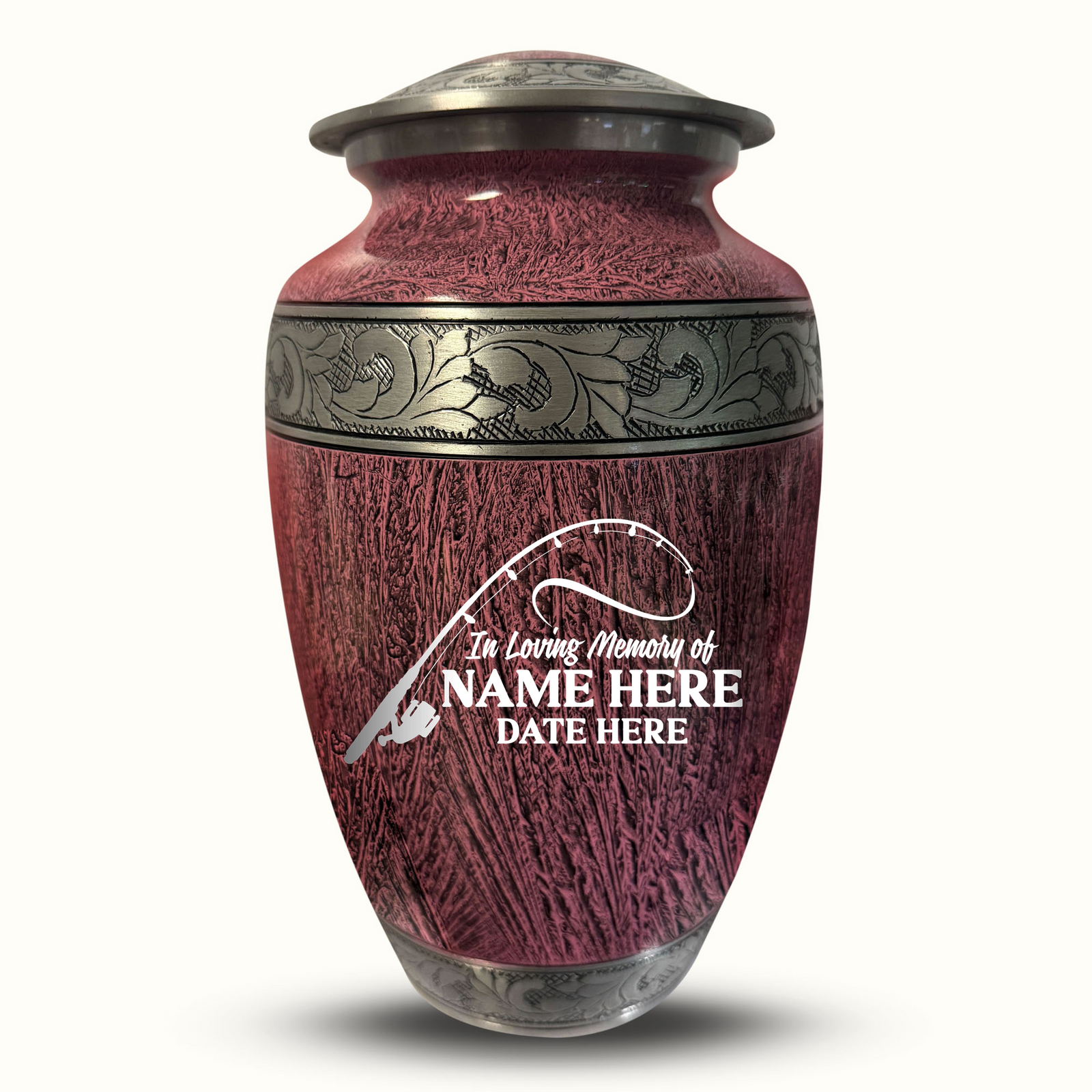 Custom Aluminum Human Urn - Elevate Collection - Funny Fishing Design - Distressed Finish - 200 Cubic Inch