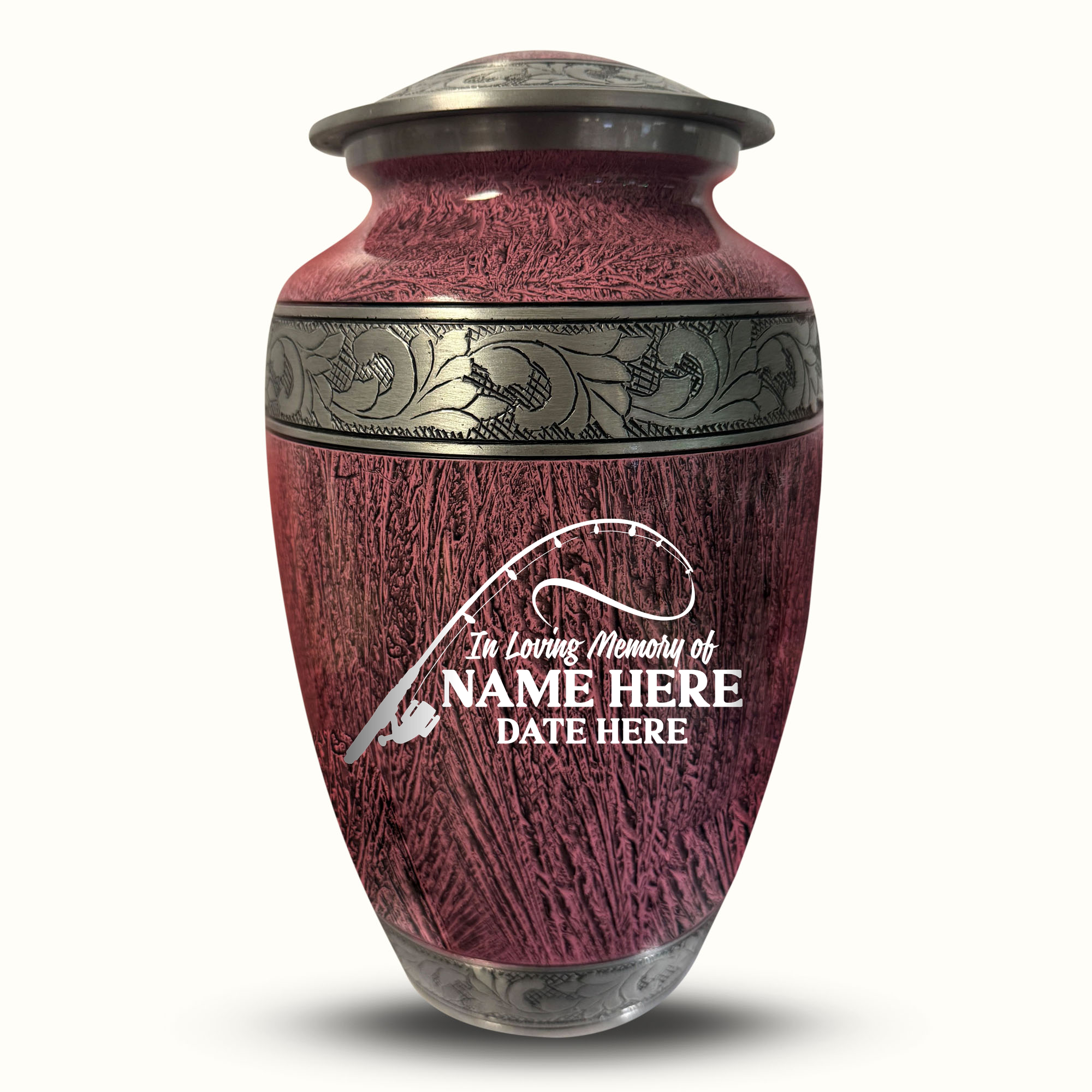 Custom Large Cremation Urn for Human Ashes - Elevate Collection - Funny Fishing Design - Distressed Finish - 200 Cubic Inch