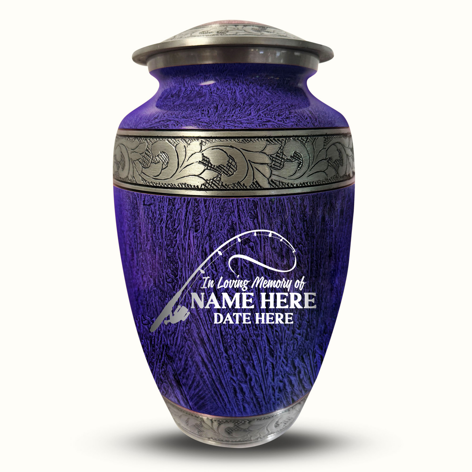 Custom Aluminum Human Urn - Elevate Collection - Funny Fishing Design - Distressed Finish - 200 Cubic Inch