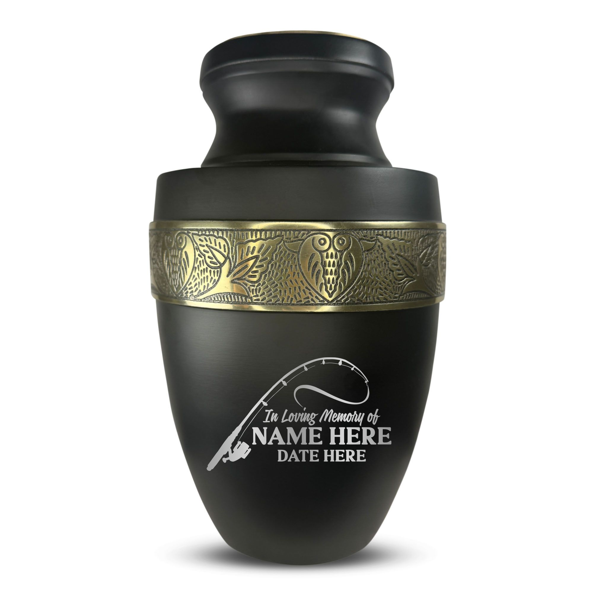 Elite Human Cremation Urn – 200 Cubic Inch – Aluminum with Gold Inlay | Fisherman Tribute