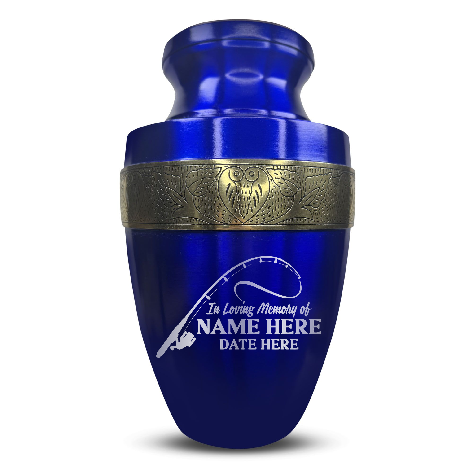 Elite Human Cremation Urn – 200 Cubic Inch – Aluminum with Gold Inlay | Fisherman Tribute