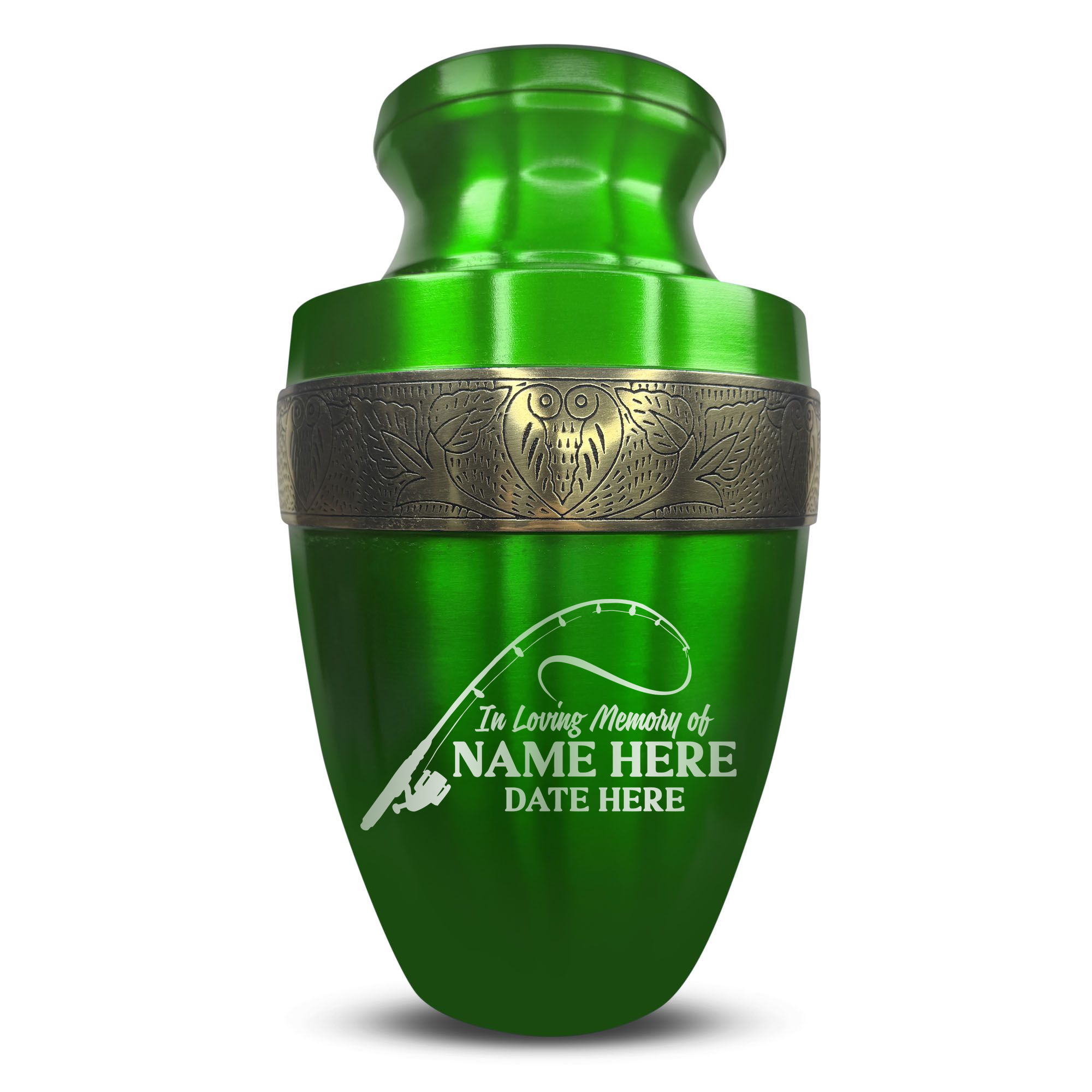 Elite Human Cremation Urn – 200 Cubic Inch – Aluminum with Gold Inlay | Fisherman Tribute