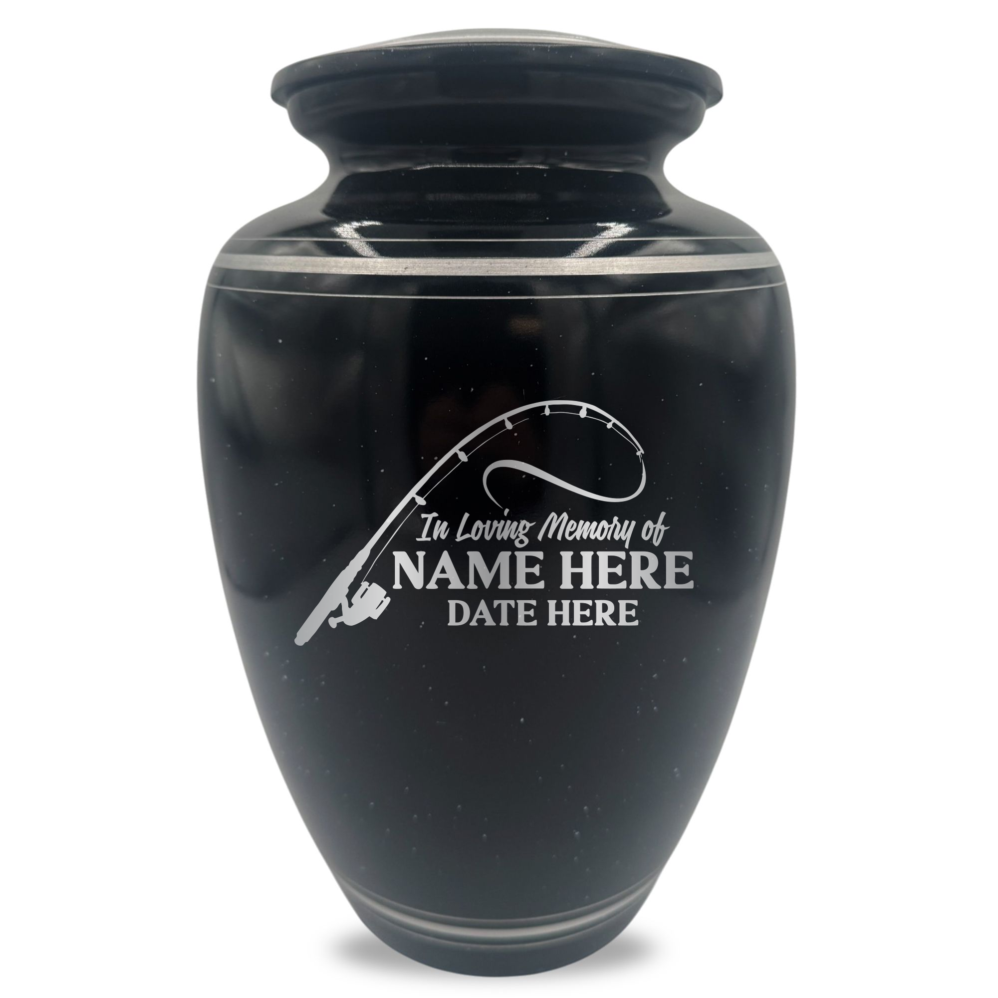 Extra Large Human Cremation Urn - 350 Cubic Inch - Black Spotted Finish with Silver Rim | Fisherman Tribute Collection