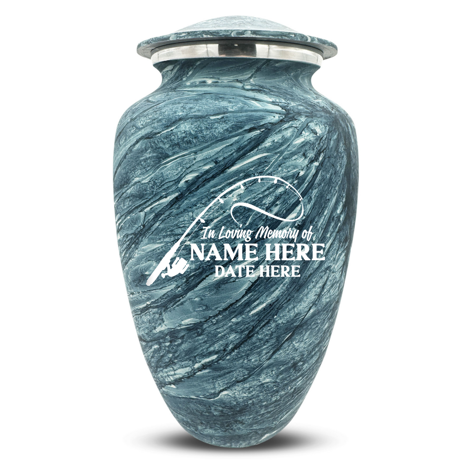 Custom Human Urns - Soft Whisper Collection - Funny Fishing Design - Distressed Finish - 200 Cubic Inch