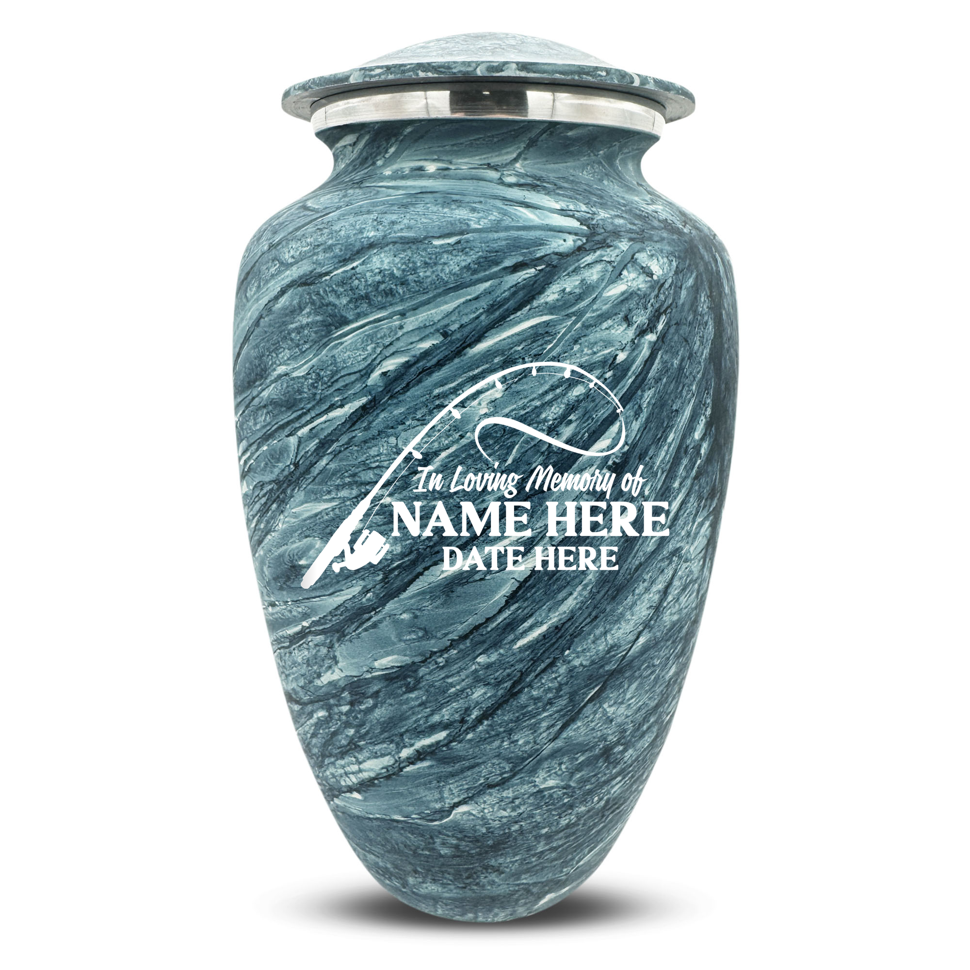 Custom Human Urns - Soft Whisper Collection - Funny Fishing Design - Distressed Finish - 200 Cubic Inch