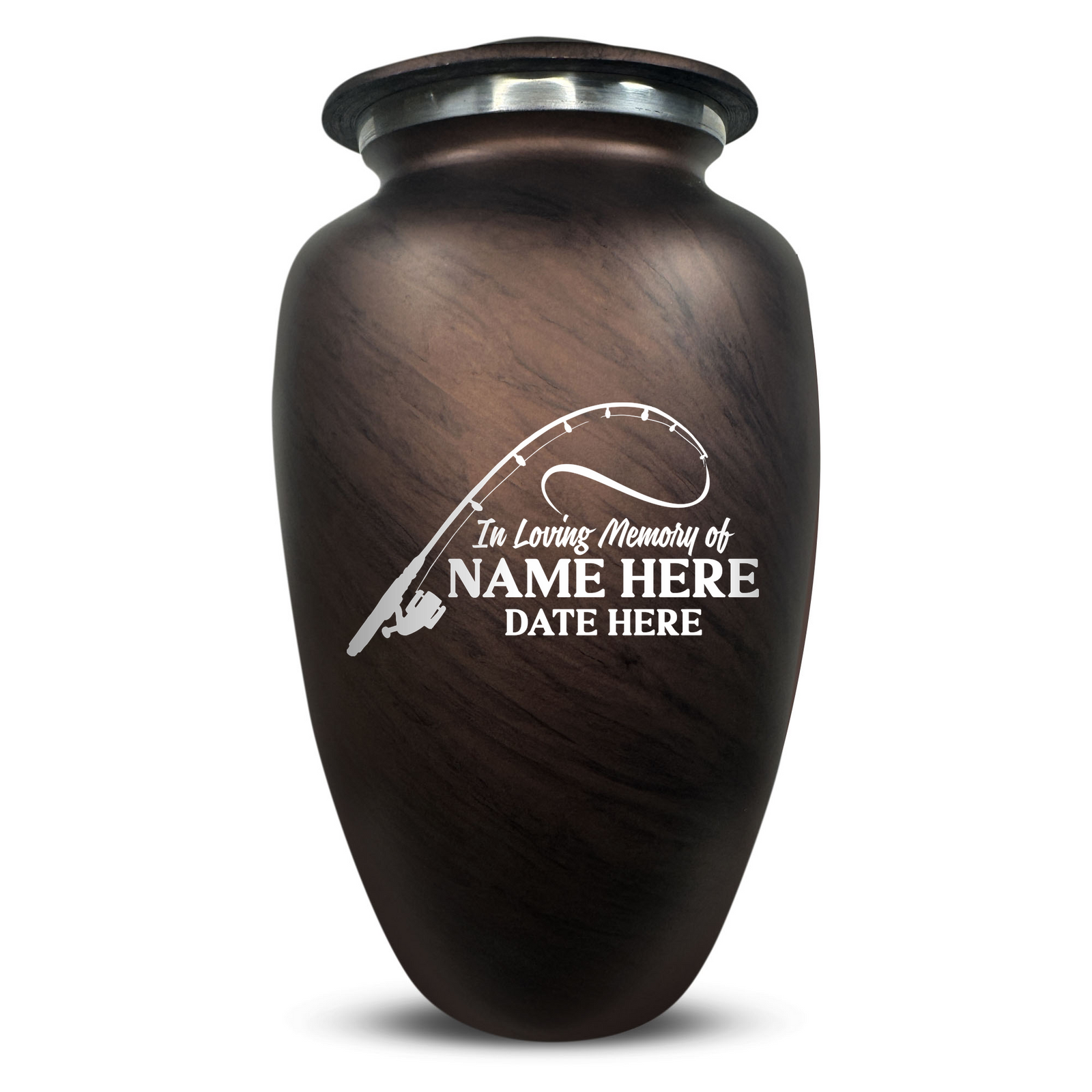 Custom Human Urns - Soft Whisper Collection - Funny Fishing Design - Distressed Finish - 200 Cubic Inch