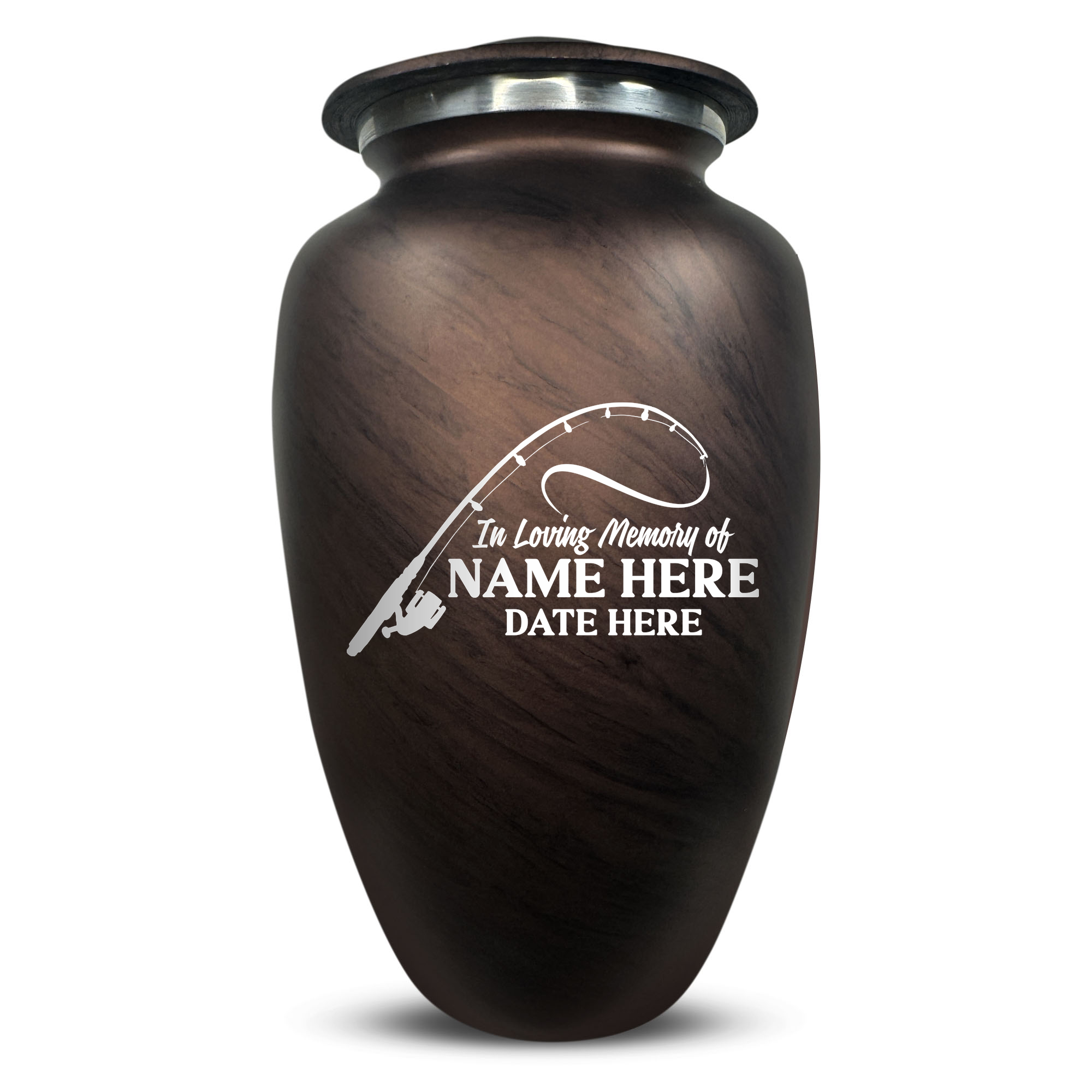 Custom Human Urns - Soft Whisper Collection - Funny Fishing Design - Distressed Finish - 200 Cubic Inch