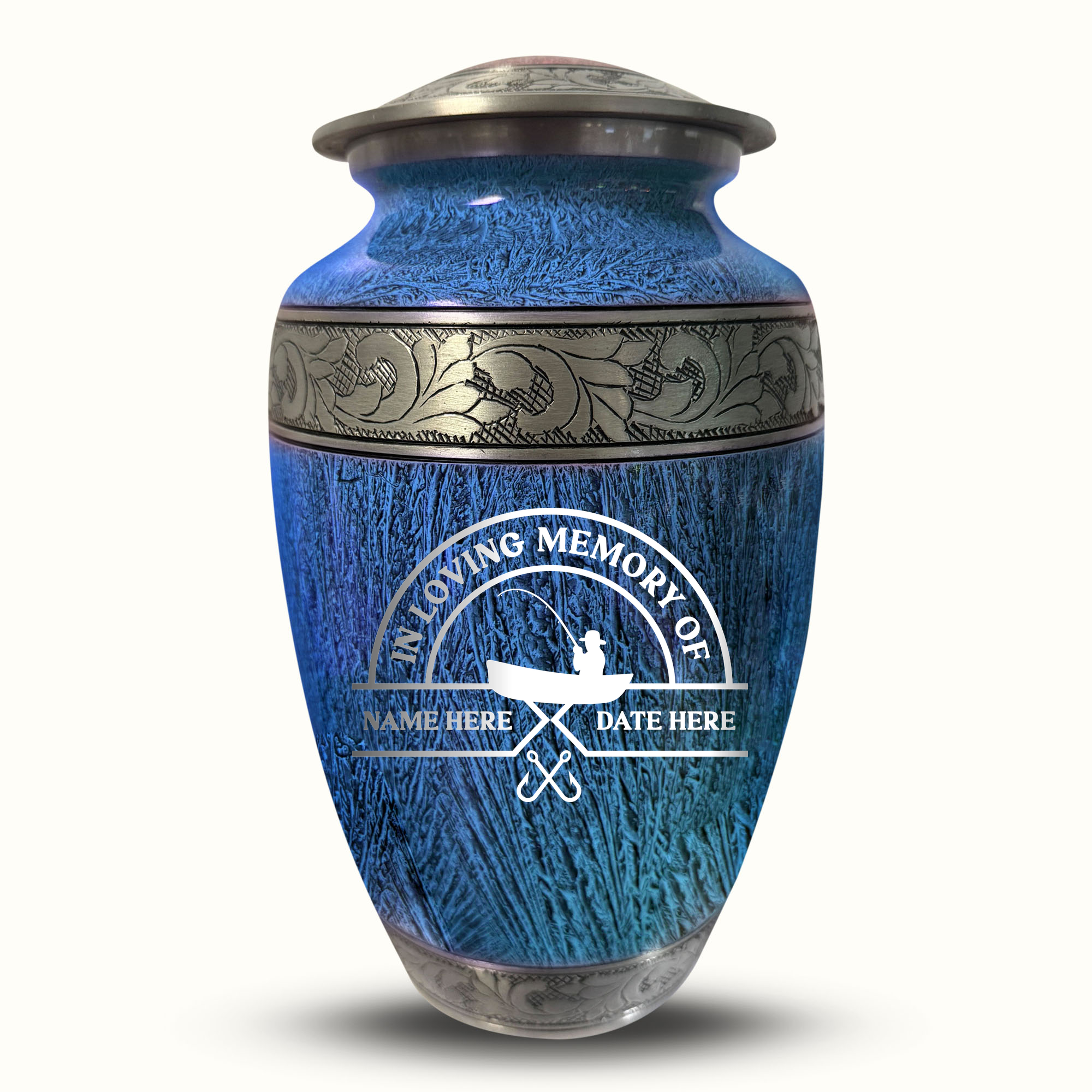 Custom Large Cremation Urn for Human Ashes - Elevate Collection - Funny Fishing Design - Distressed Finish - 200 Cubic Inch