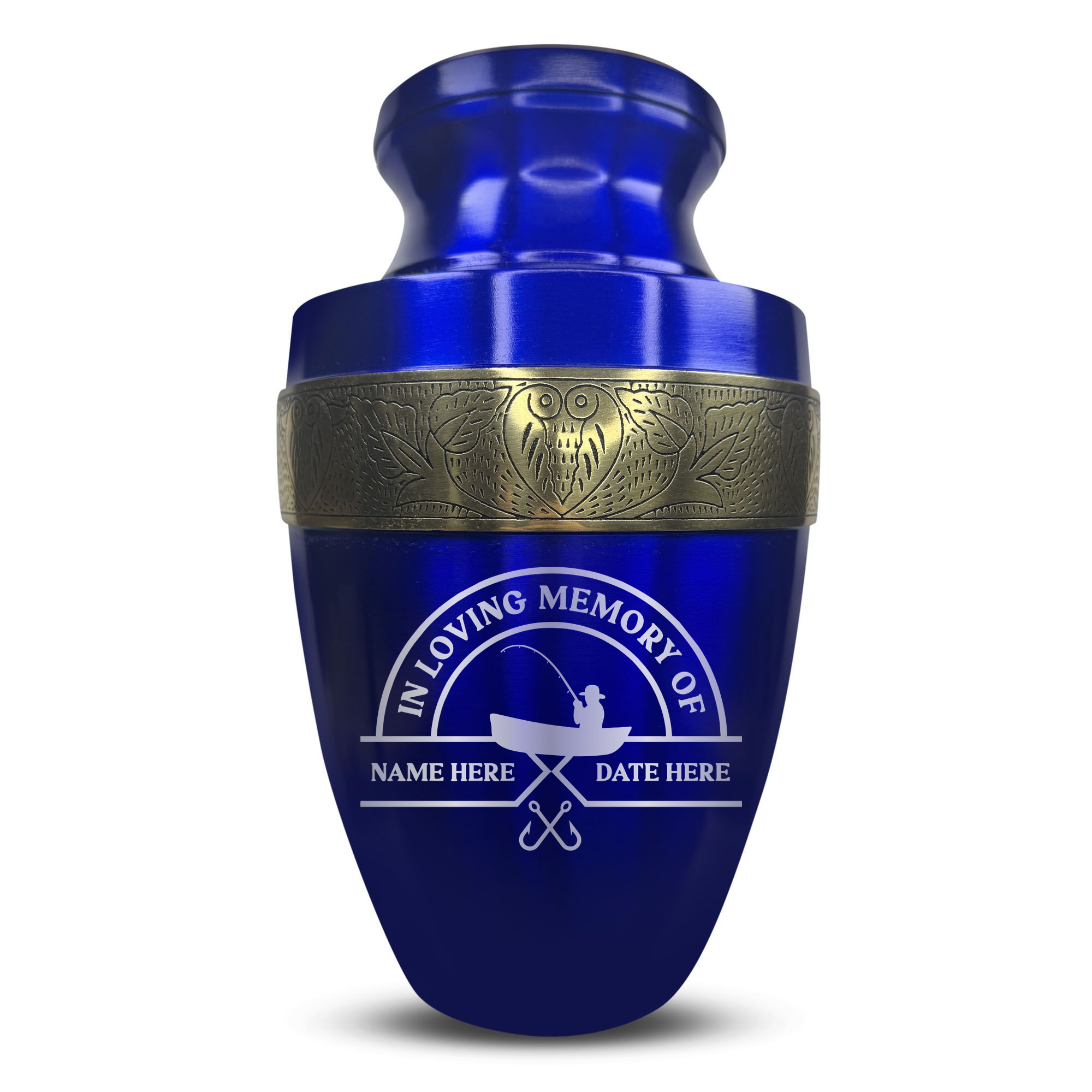 Elite Human Cremation Urn – 200 Cubic Inch – Aluminum with Gold Inlay | Fisherman Tribute