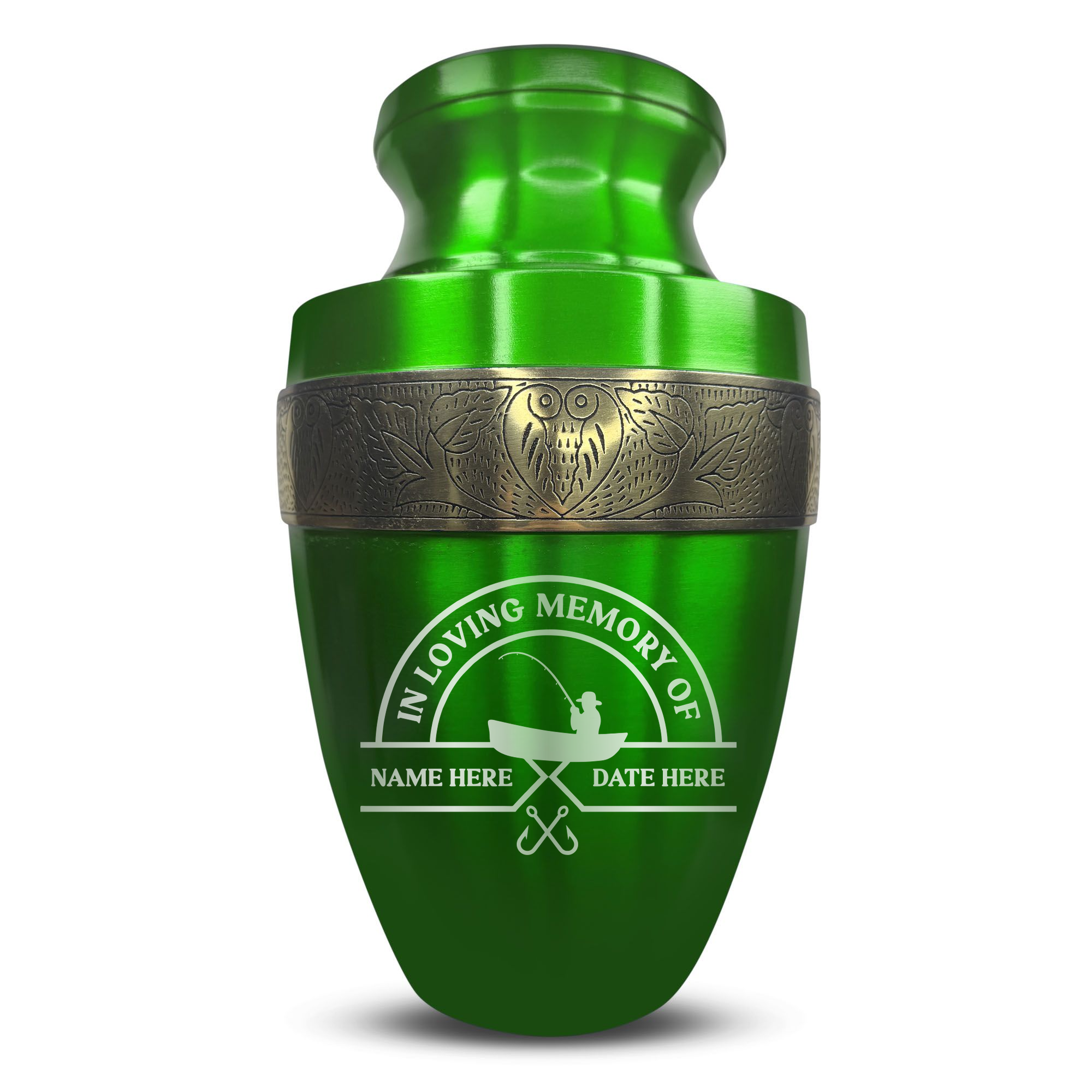 Elite Human Cremation Urn – 200 Cubic Inch – Aluminum with Gold Inlay | Fisherman Tribute
