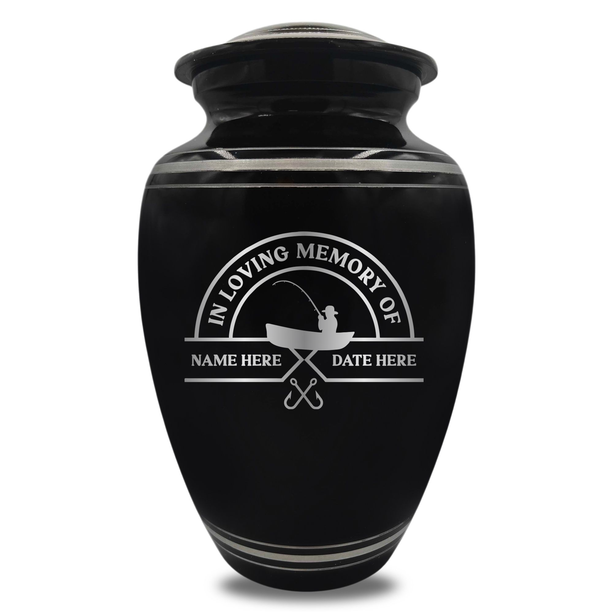 Polished Aluminum with Silver Rim Human Cremation Urn - 200 Cubic Inch | Fisherman Tribute