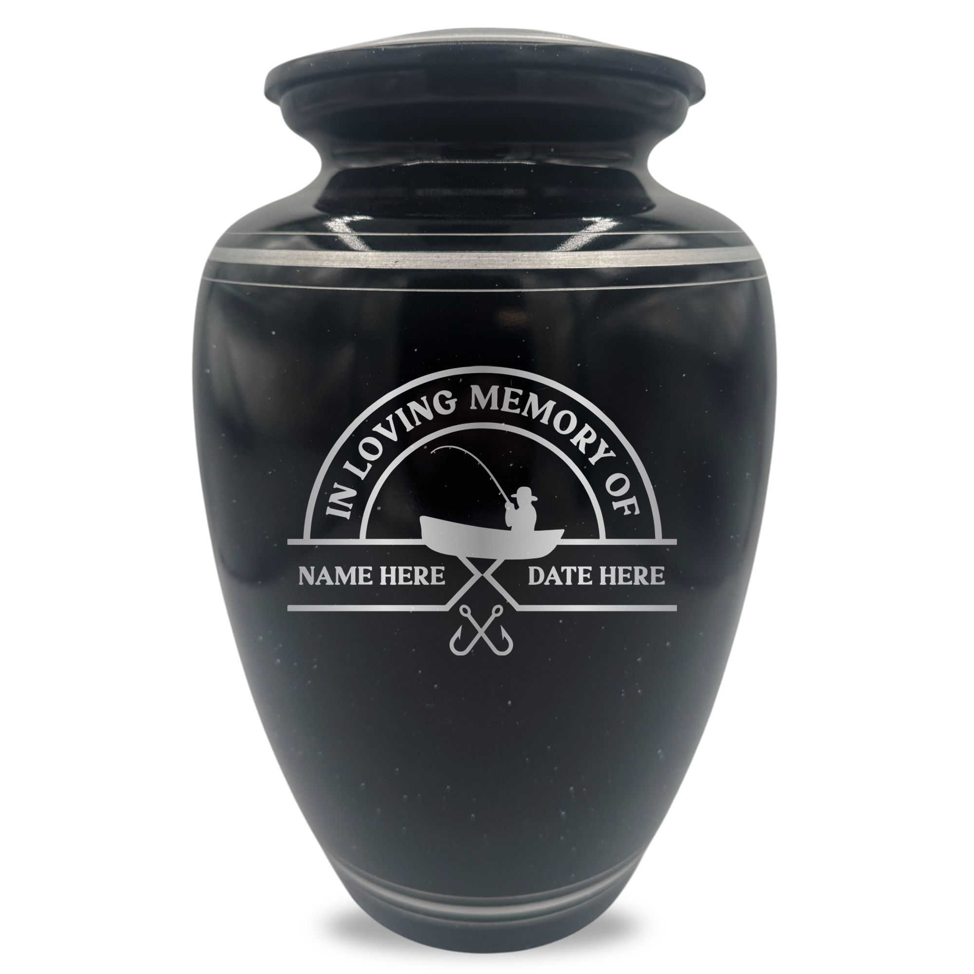 Extra Large Human Cremation Urn - 350 Cubic Inch - Black Spotted Finish with Silver Rim | Fisherman Tribute Collection
