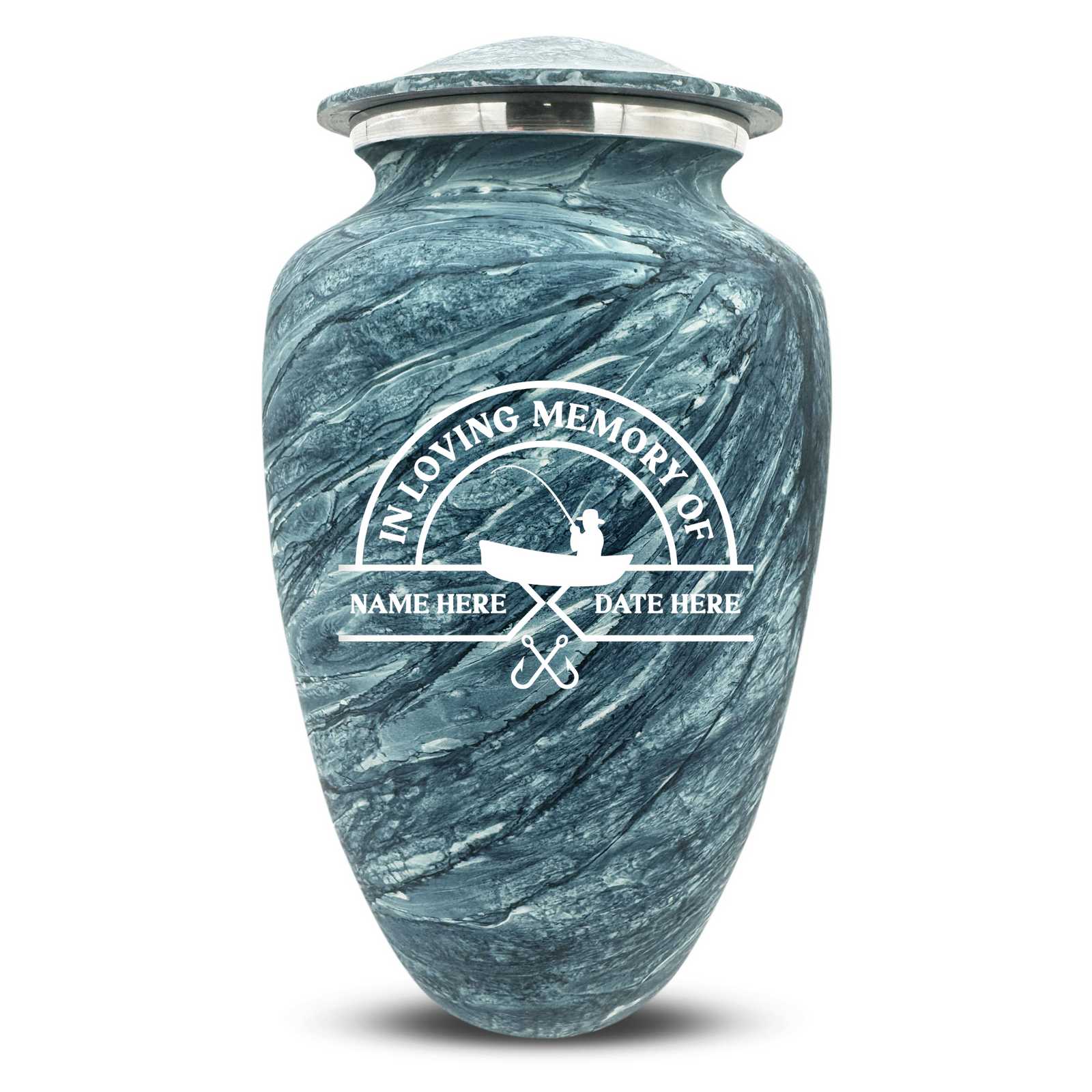 Custom Human Urns - Soft Whisper Collection - Funny Fishing Design - Distressed Finish - 200 Cubic Inch