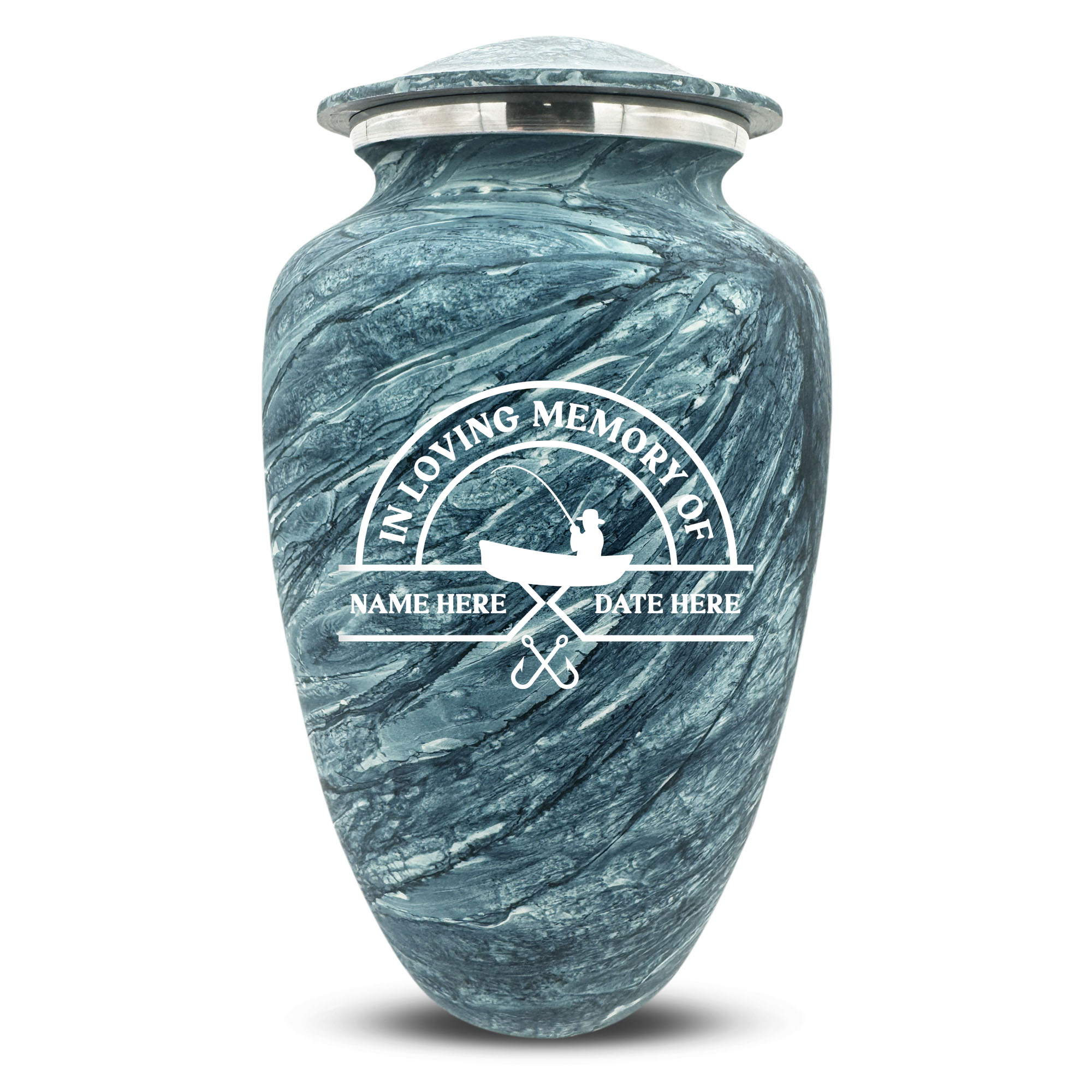 Custom Human Urns - Soft Whisper Collection - Funny Fishing Design - Distressed Finish - 200 Cubic Inch