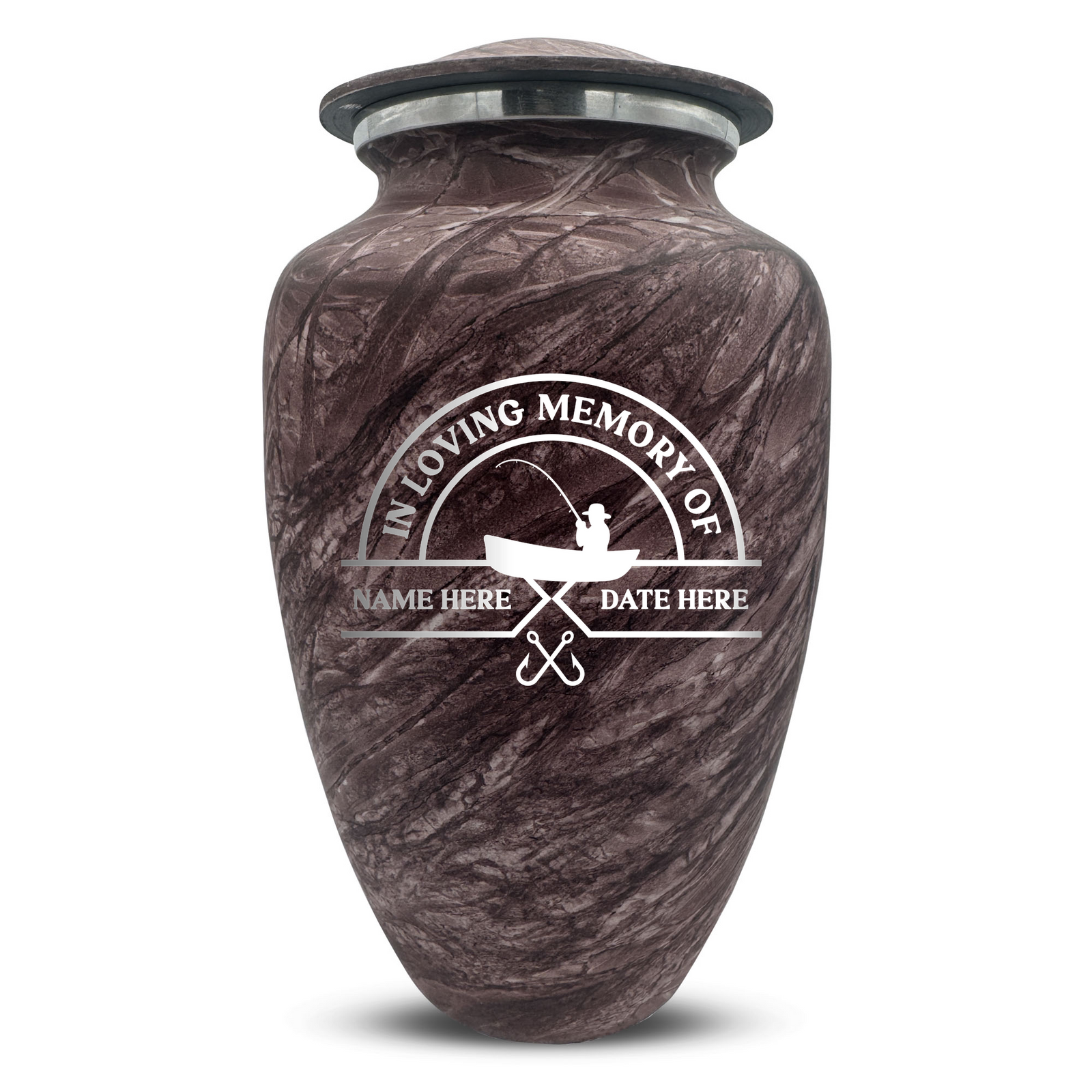Custom Human Urns - Soft Whisper Collection - Funny Fishing Design - Distressed Finish - 200 Cubic Inch