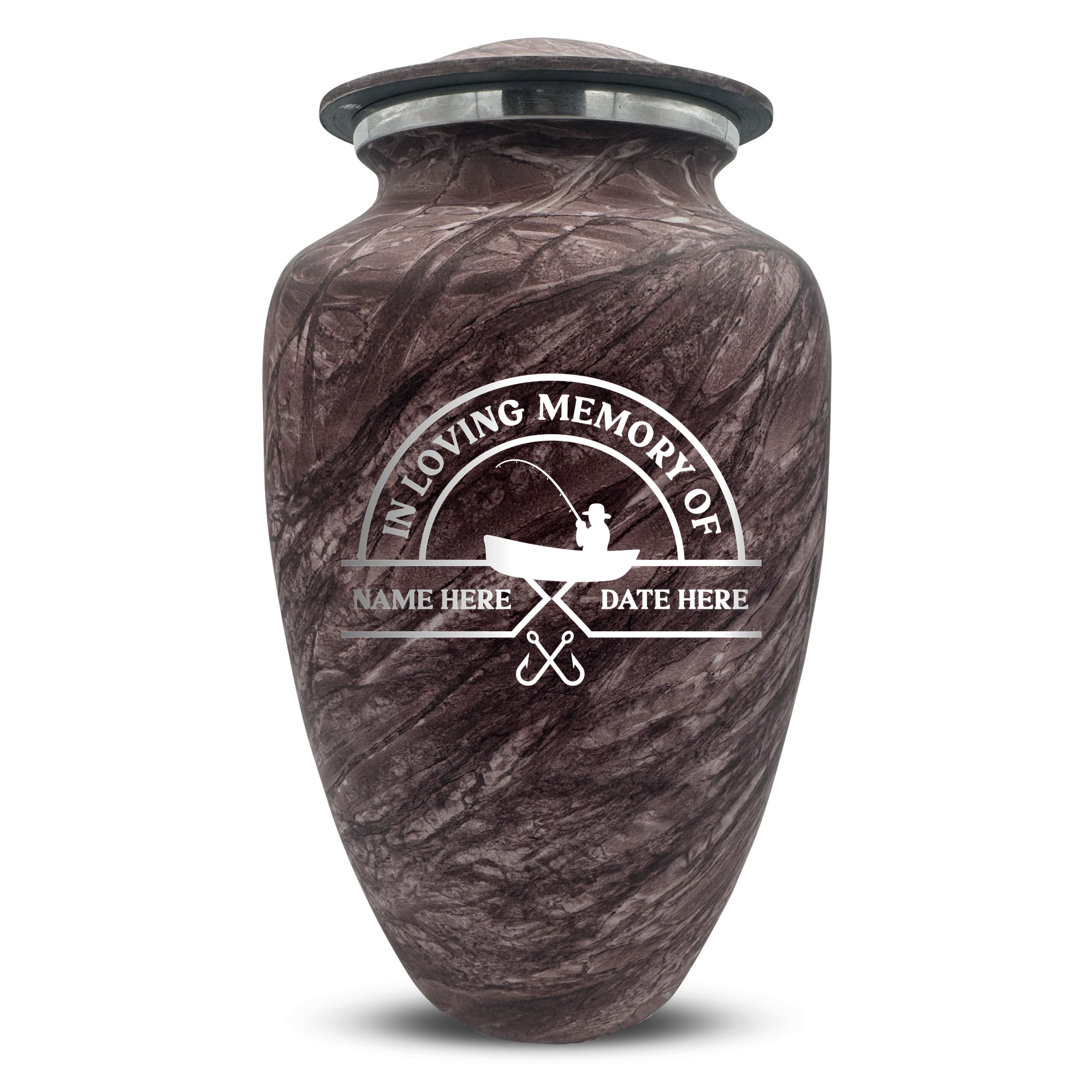 Custom Human Urns - Soft Whisper Collection - Funny Fishing Design - Distressed Finish - 200 Cubic Inch