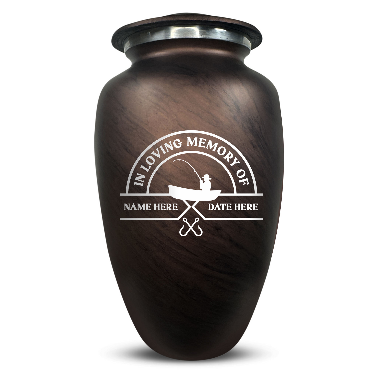Custom Human Urns - Soft Whisper Collection - Funny Fishing Design - Distressed Finish - 200 Cubic Inch