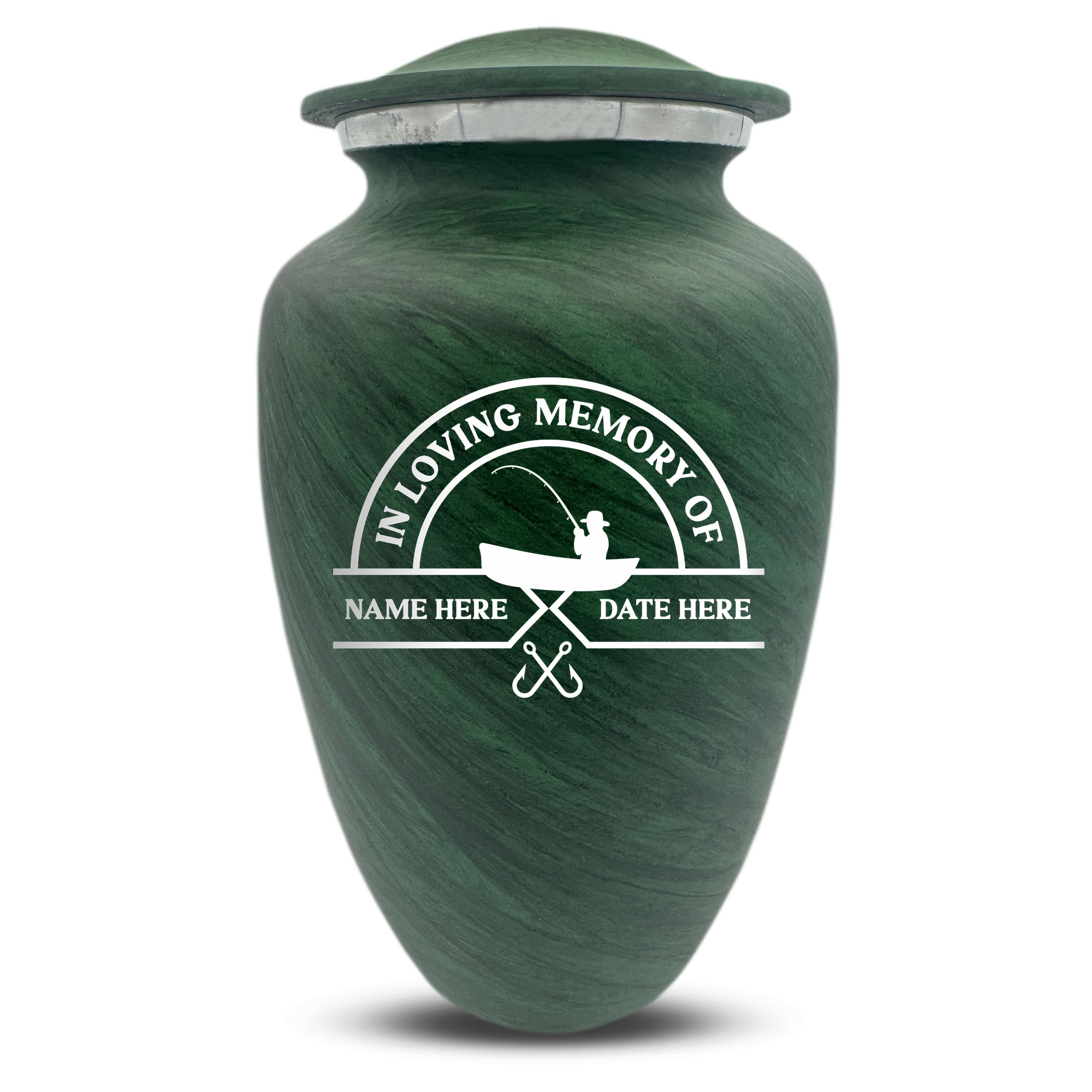 Custom Human Urns - Soft Whisper Collection - Funny Fishing Design - Distressed Finish - 200 Cubic Inch