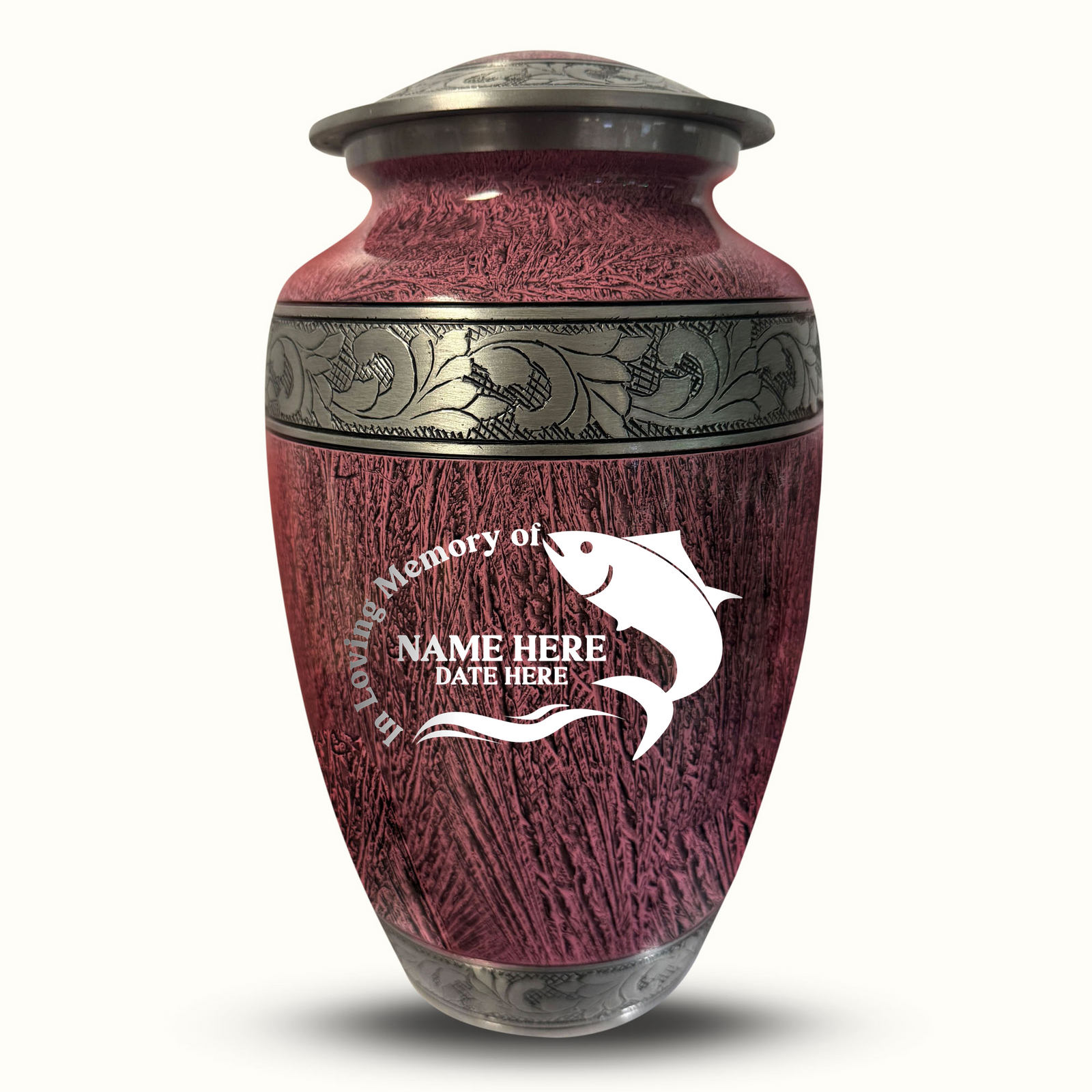 Custom Aluminum Human Urn - Elevate Collection - Funny Fishing Design - Distressed Finish - 200 Cubic Inch