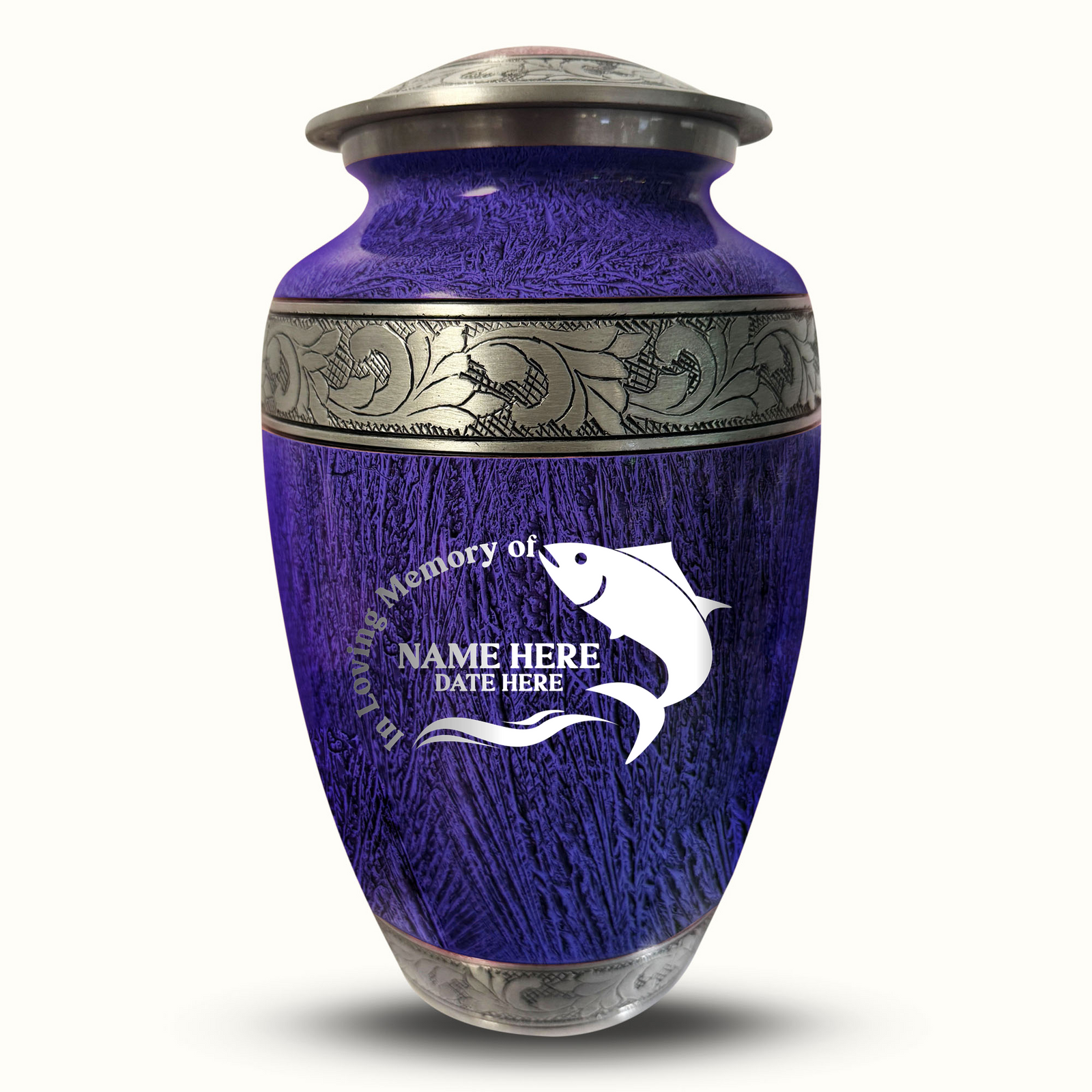 Custom Aluminum Human Urn - Elevate Collection - Funny Fishing Design - Distressed Finish - 200 Cubic Inch