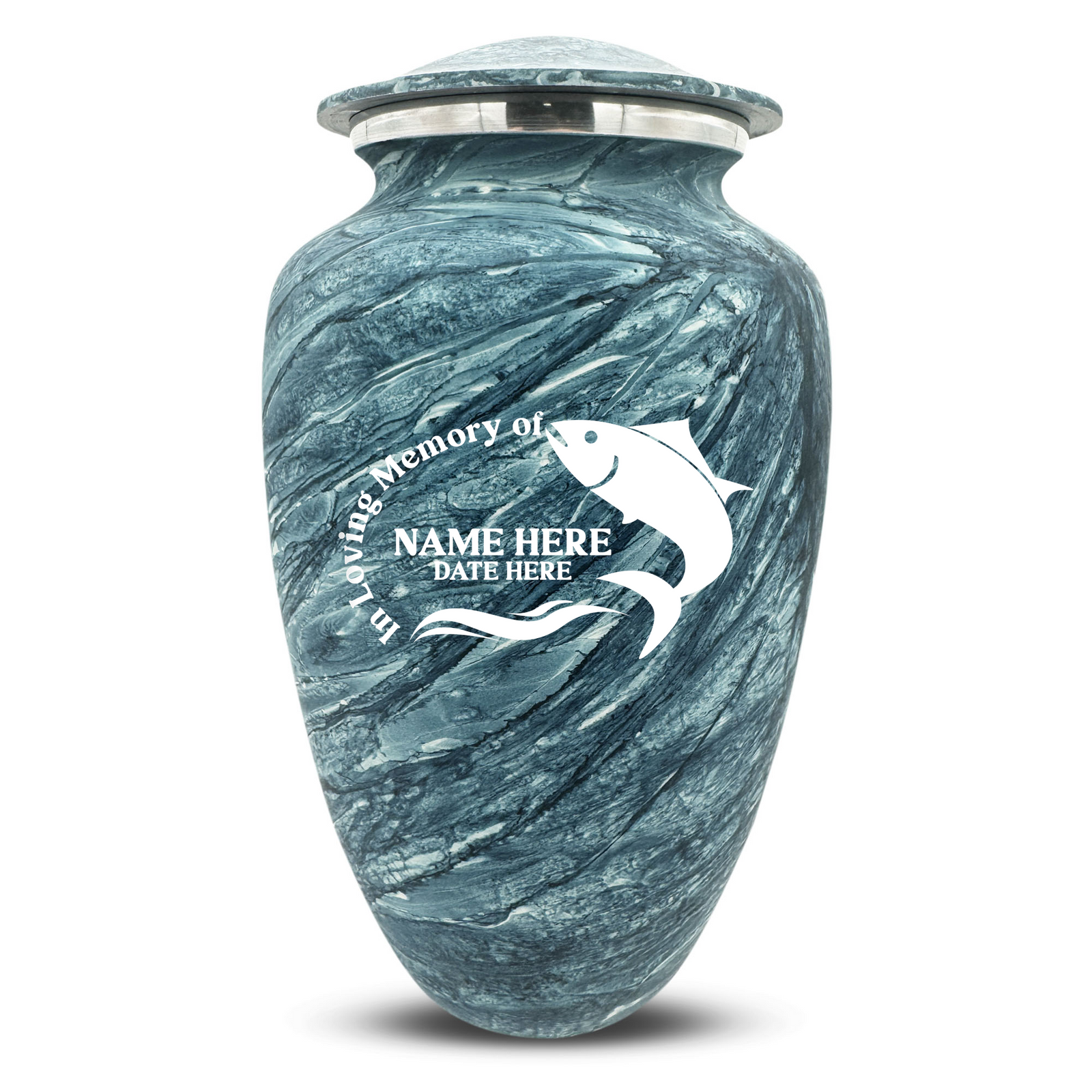 Custom Human Urns - Soft Whisper Collection - Funny Fishing Design - Distressed Finish - 200 Cubic Inch