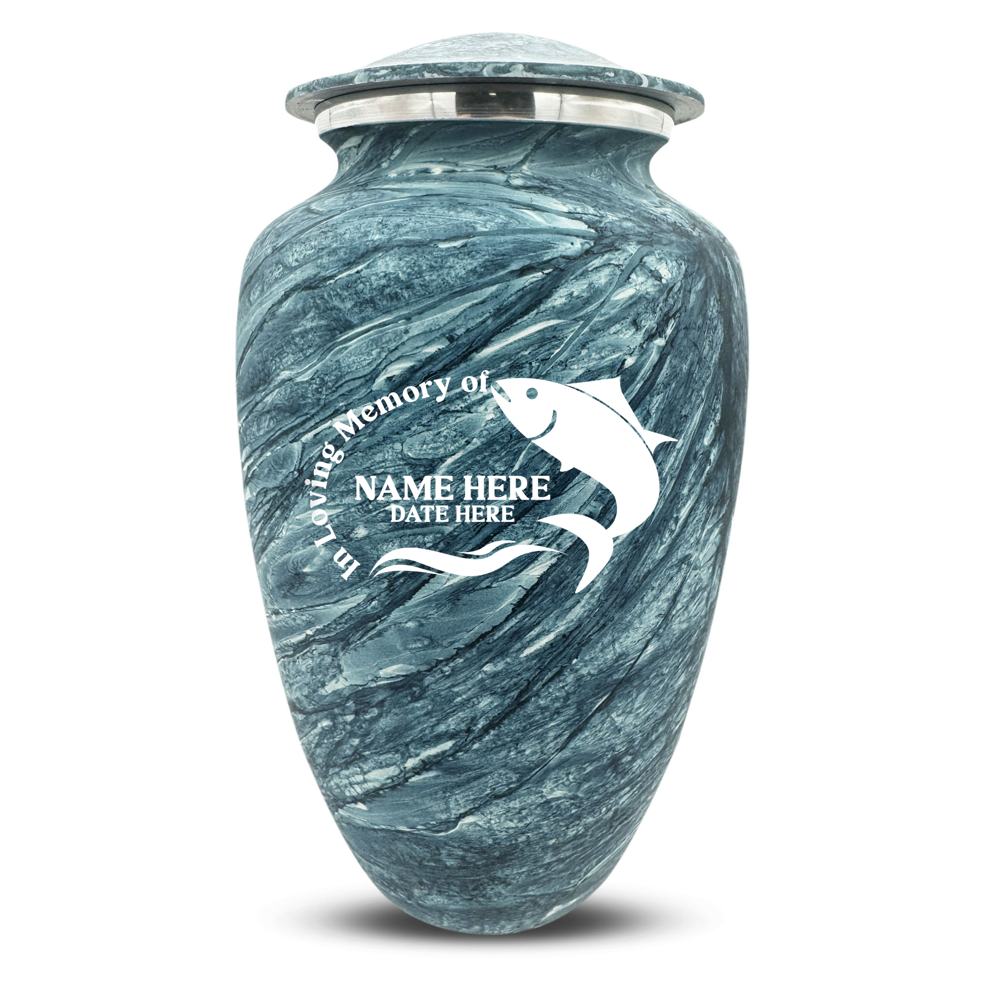 Custom Human Urns - Soft Whisper Collection - Funny Fishing Design - Distressed Finish - 200 Cubic Inch