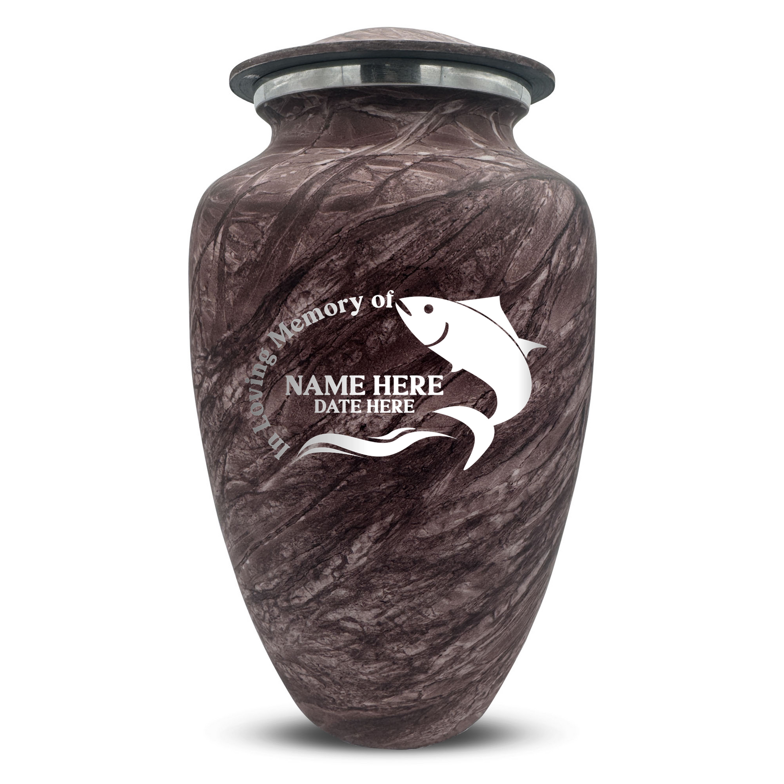Custom Human Urns - Soft Whisper Collection - Funny Fishing Design - Distressed Finish - 200 Cubic Inch