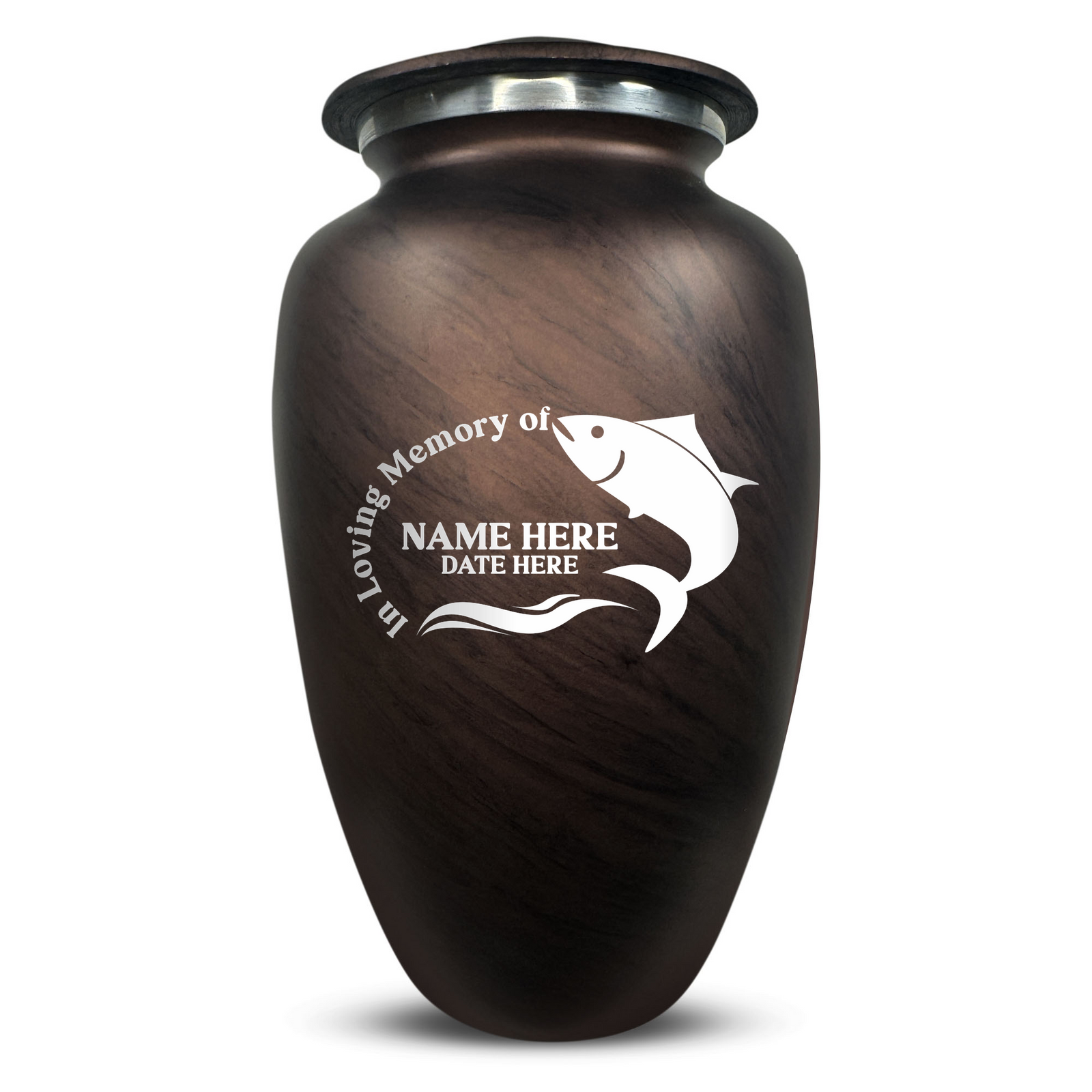 Custom Human Urns - Soft Whisper Collection - Funny Fishing Design - Distressed Finish - 200 Cubic Inch