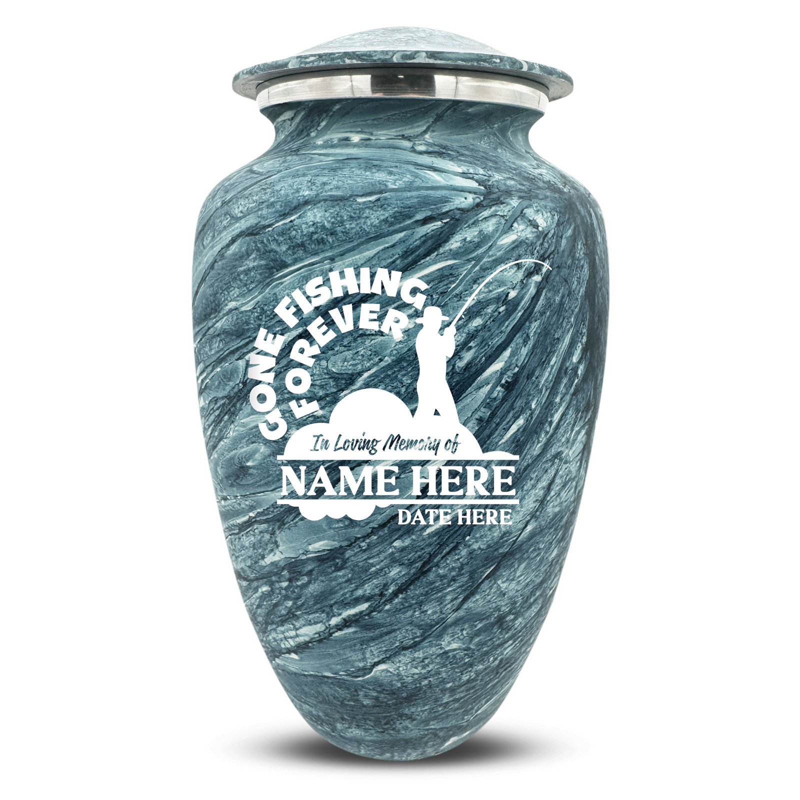 Custom Human Urns - Soft Whisper Collection - Funny Fishing Design - Distressed Finish - 200 Cubic Inch
