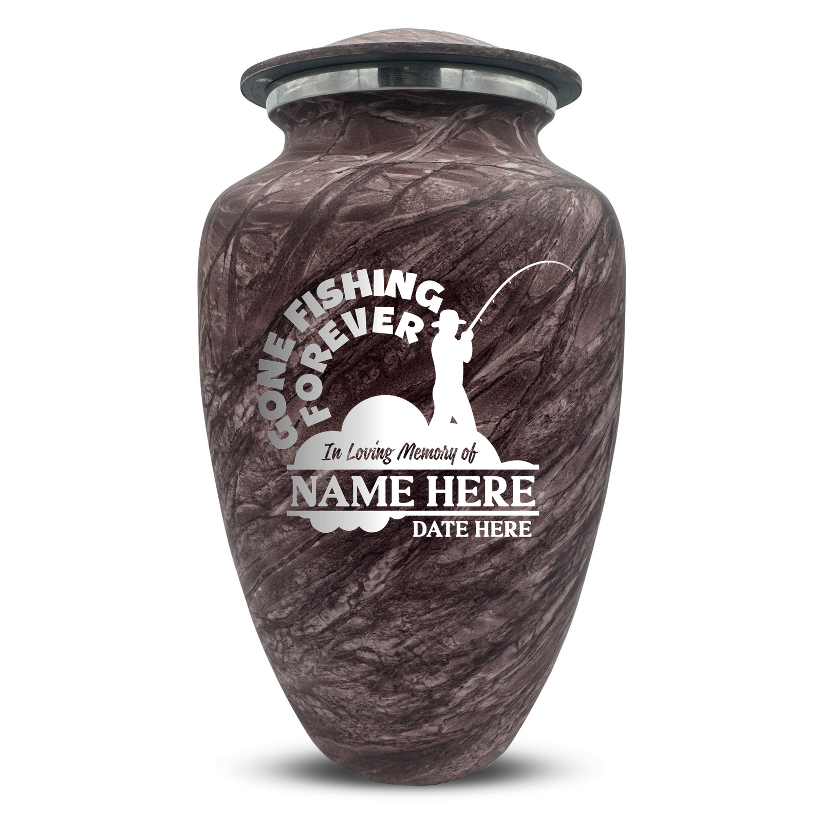 Custom Human Urns - Soft Whisper Collection - Funny Fishing Design - Distressed Finish - 200 Cubic Inch