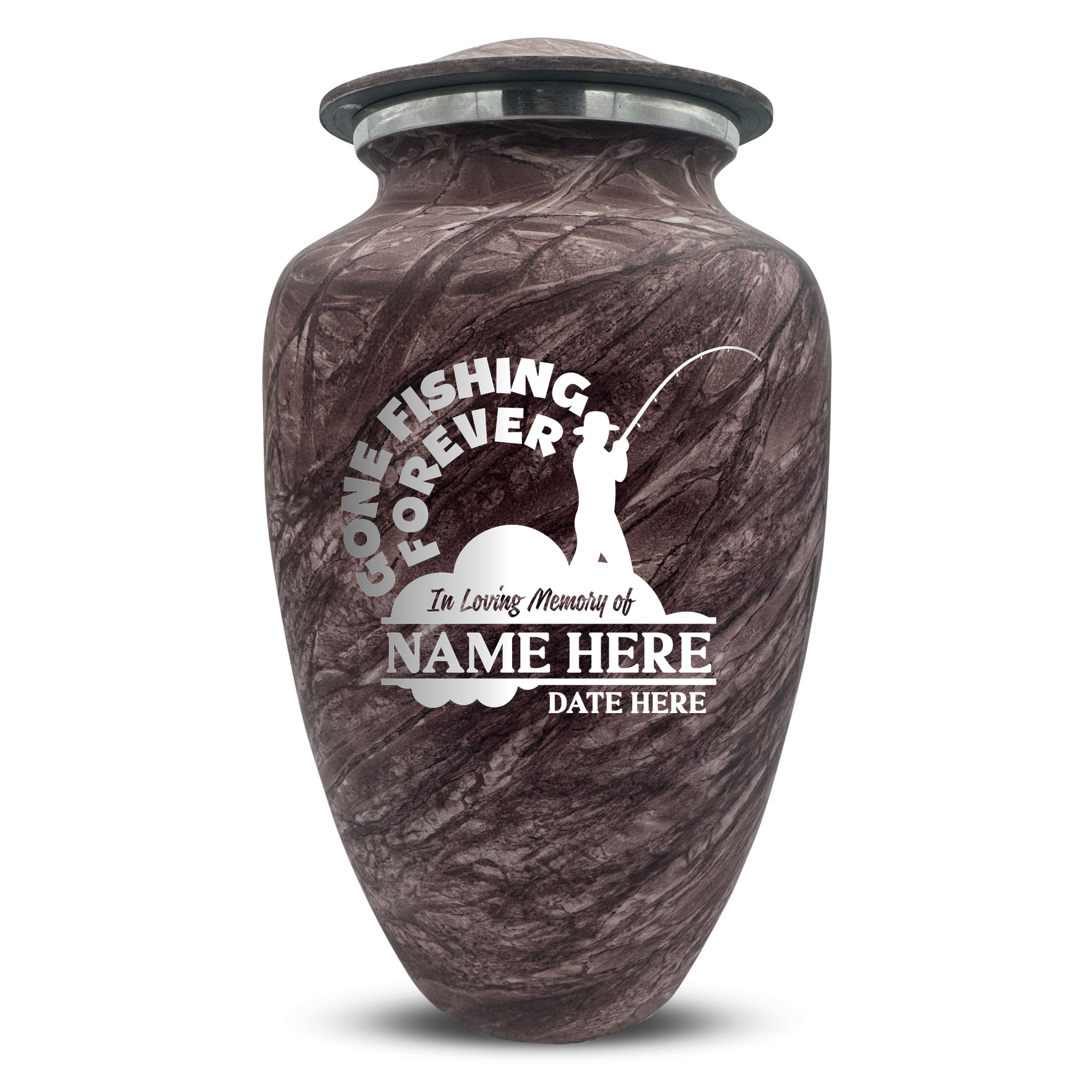 Custom Human Urns - Soft Whisper Collection - Funny Fishing Design - Distressed Finish - 200 Cubic Inch