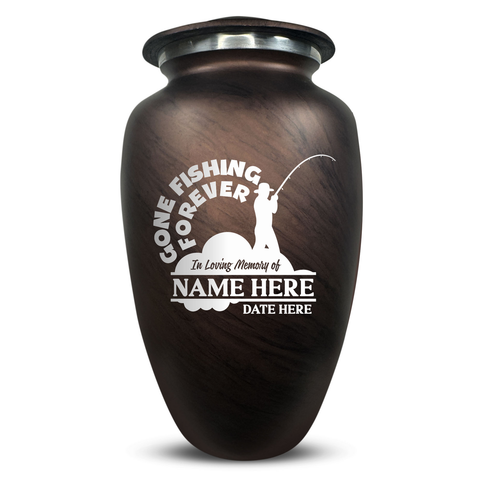 Custom Human Urns - Soft Whisper Collection - Funny Fishing Design - Distressed Finish - 200 Cubic Inch