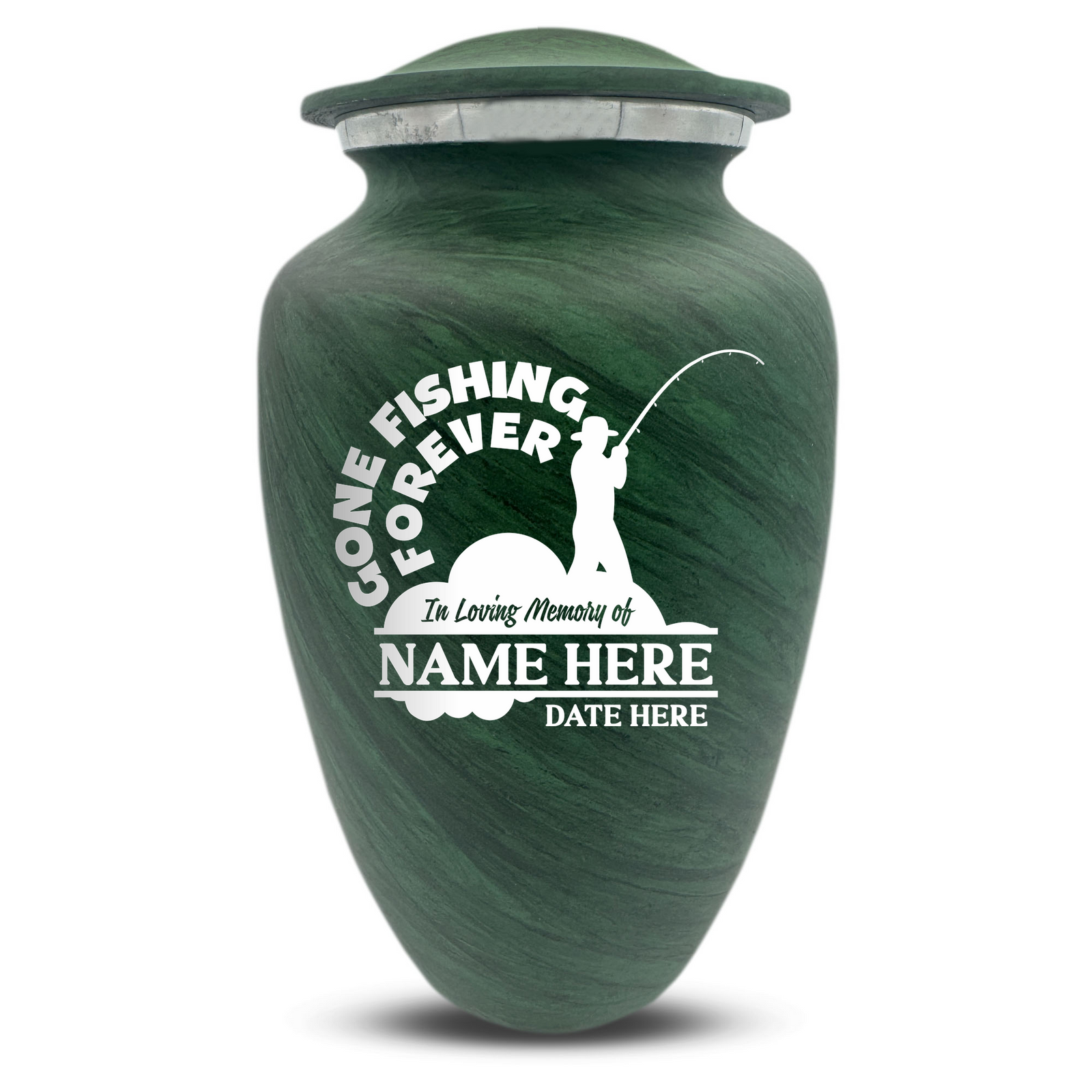 Custom Human Urns - Soft Whisper Collection - Funny Fishing Design - Distressed Finish - 200 Cubic Inch