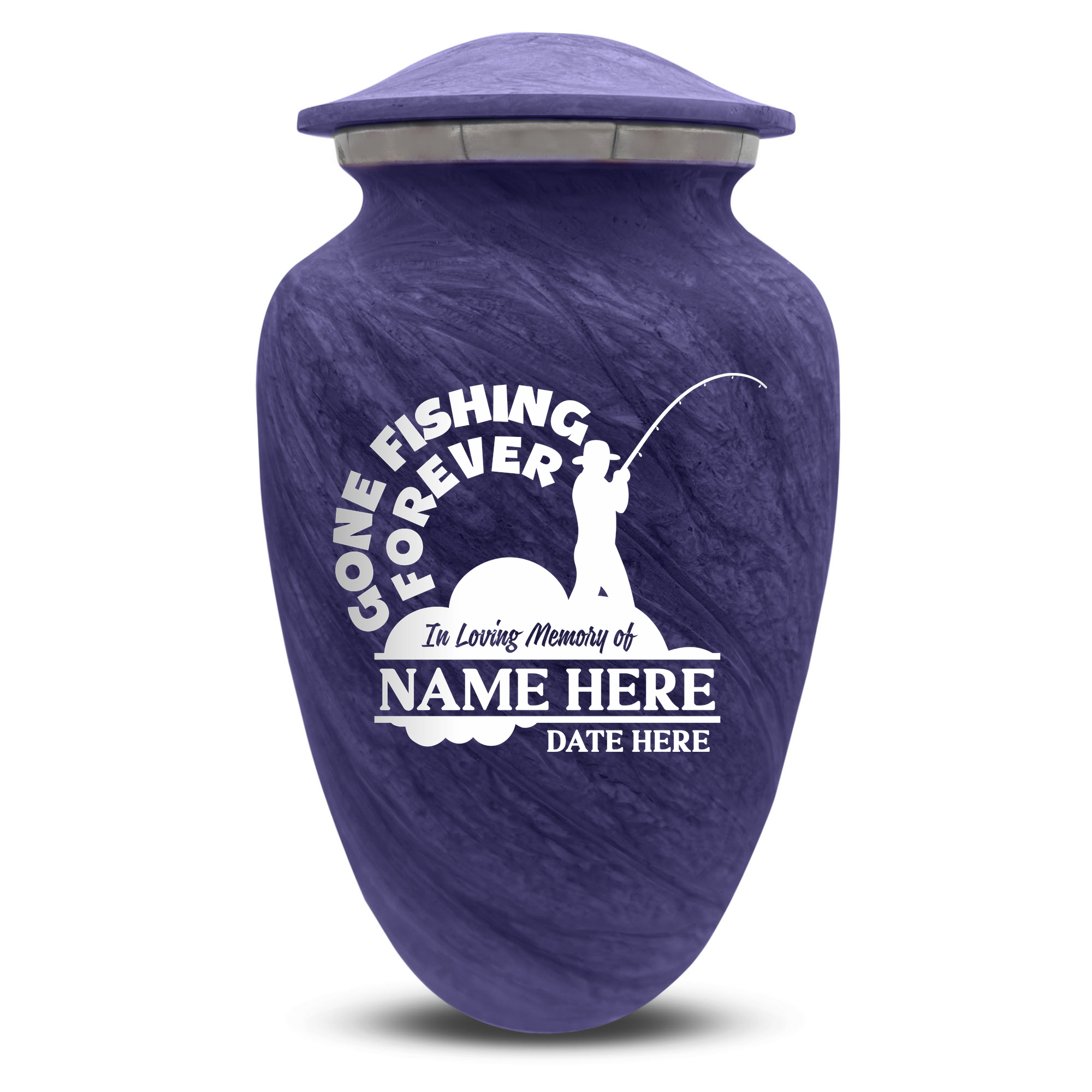 Custom Human Urns - Soft Whisper Collection - Funny Fishing Design - Distressed Finish - 200 Cubic Inch